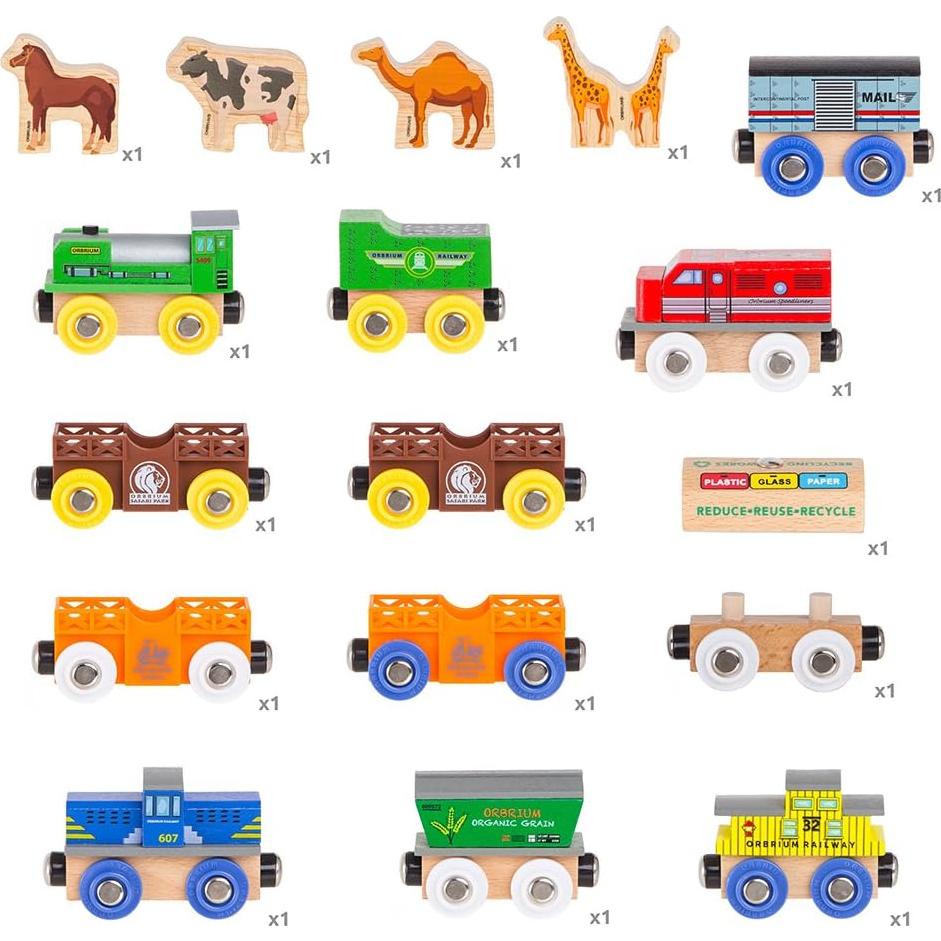 Tren de Madera ORBRIUM 12 Piezas Animales y Vagones