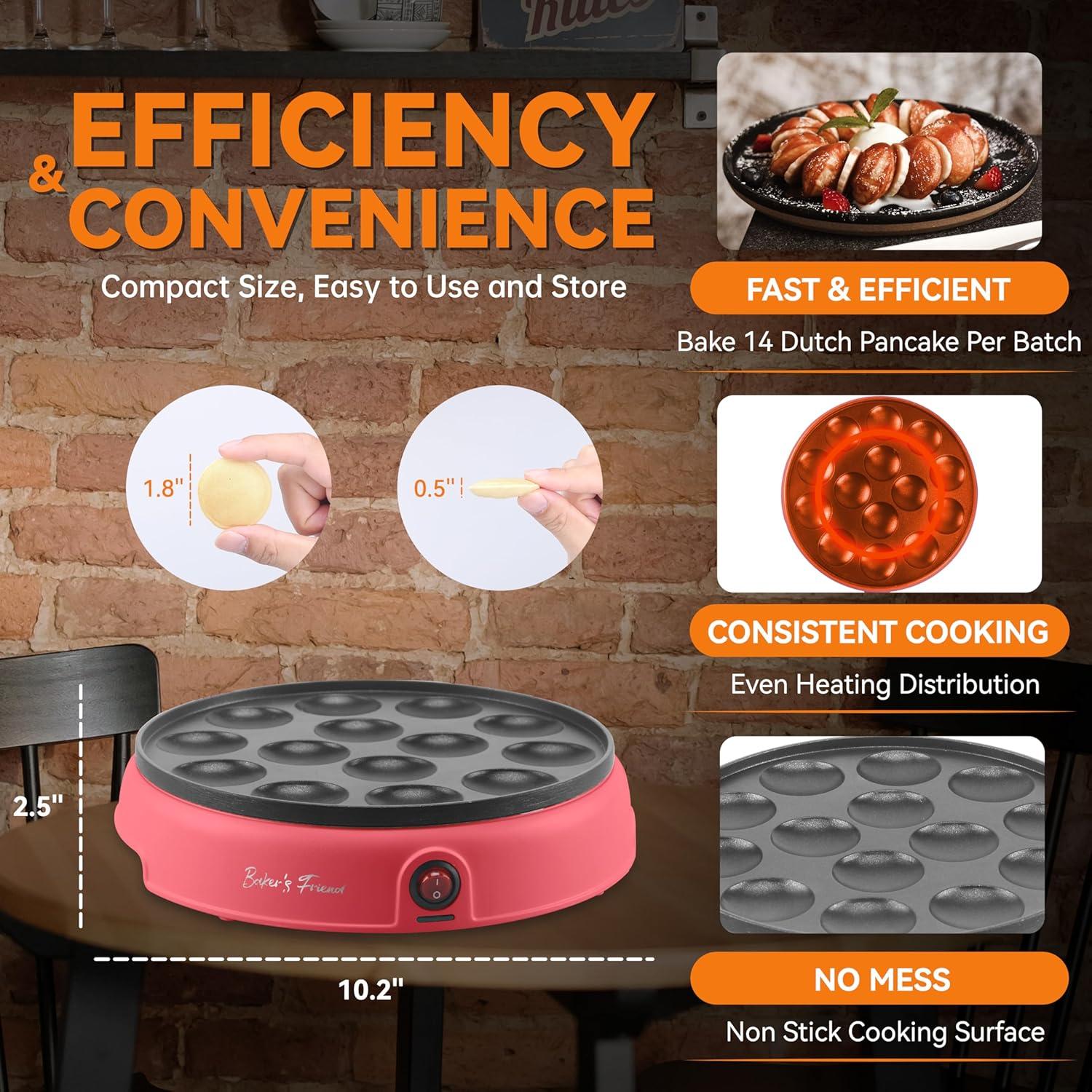 Máquina de Mini Pancakes Baker's Friend 14 Huecos Roja