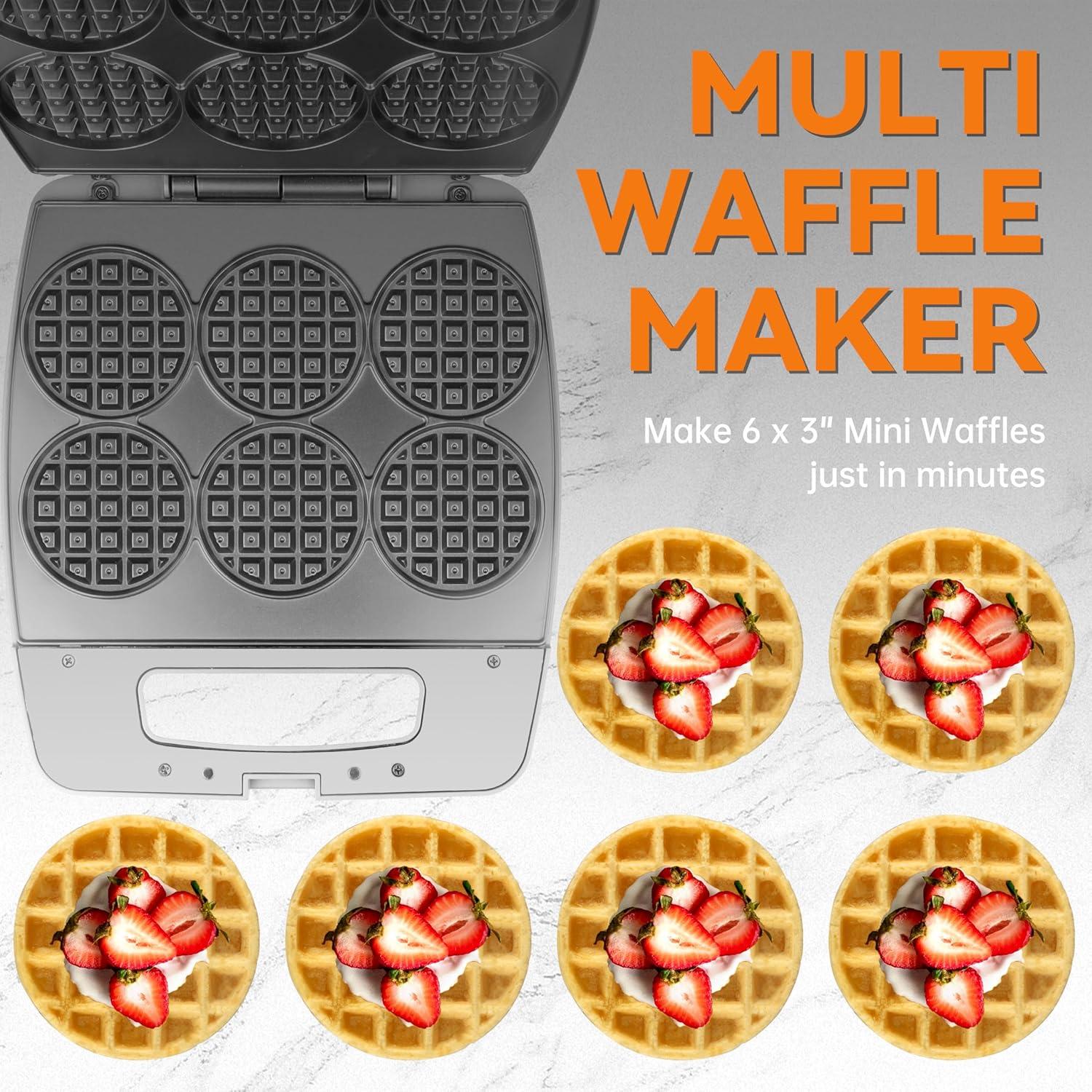 Máquina de Waffles Múltiple Baker's Friend, 6 Mini Waffles 7.62 cm