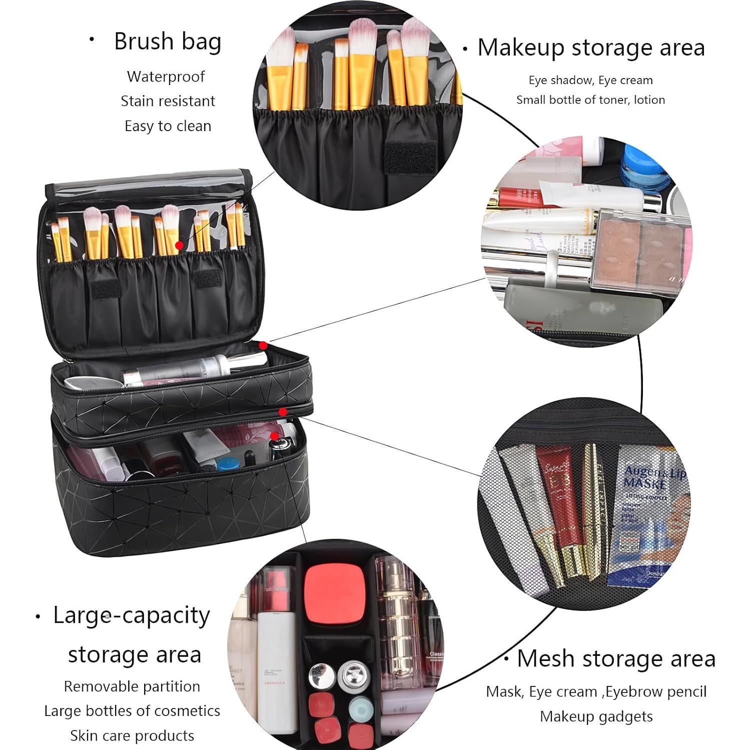 Bolsa de Maquillaje MKPCW Doble Capa con Separadores Negra