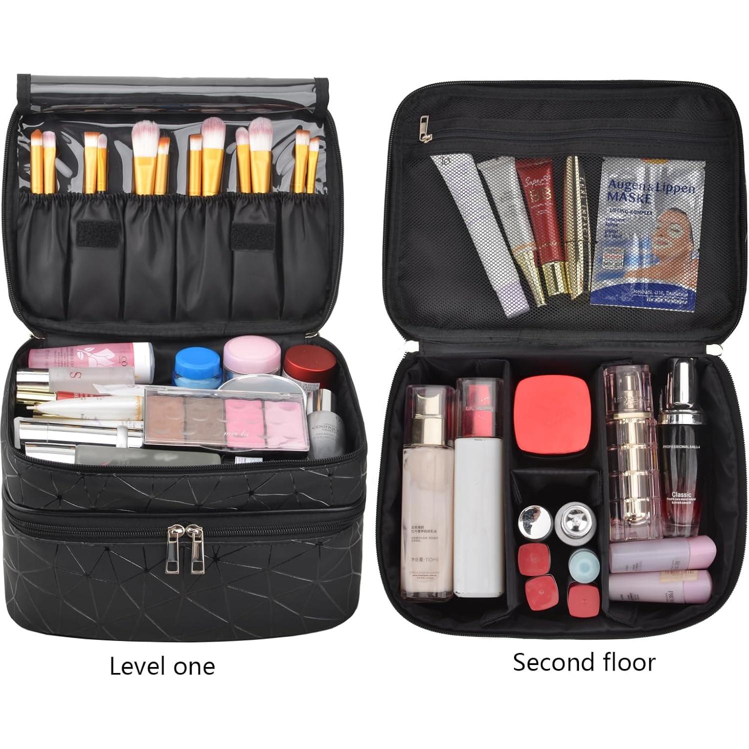 Bolsa de Maquillaje MKPCW Doble Capa con Separadores Negra