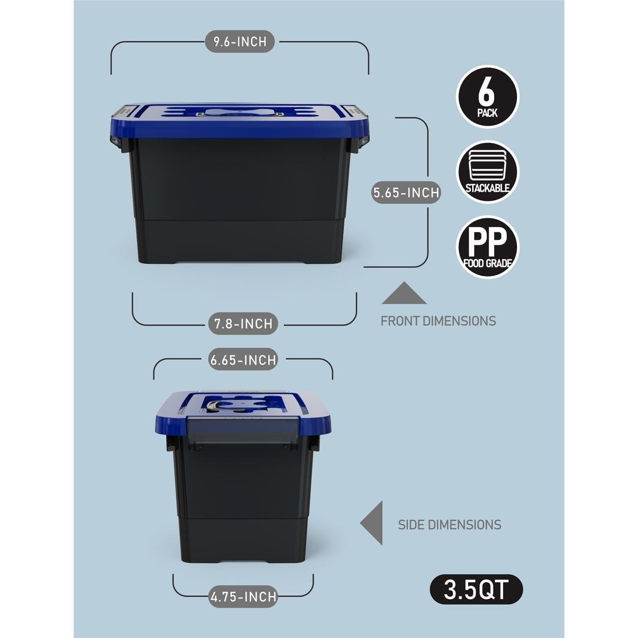 Cajas de Almacenamiento WYT 3.5qt con Tapa y Cierre - Paquete de 6