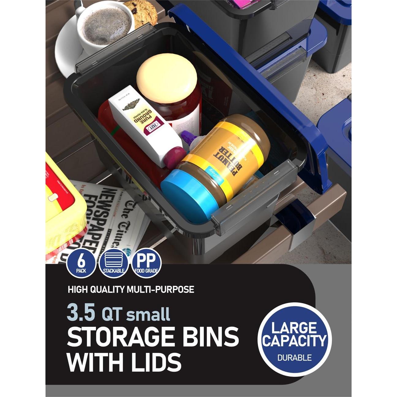 Cajas de Almacenamiento WYT 3.5qt con Tapa y Cierre - Paquete de 6