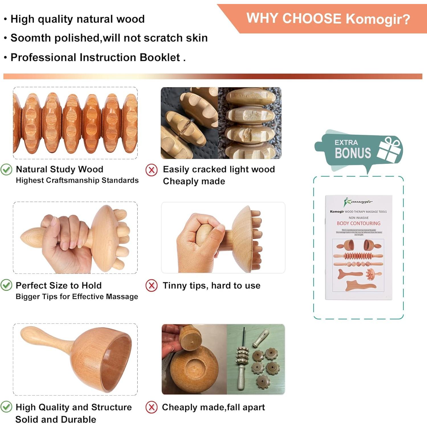 Kit de Maderoterapia 5-en-1 Komogir para Masaje Corporal