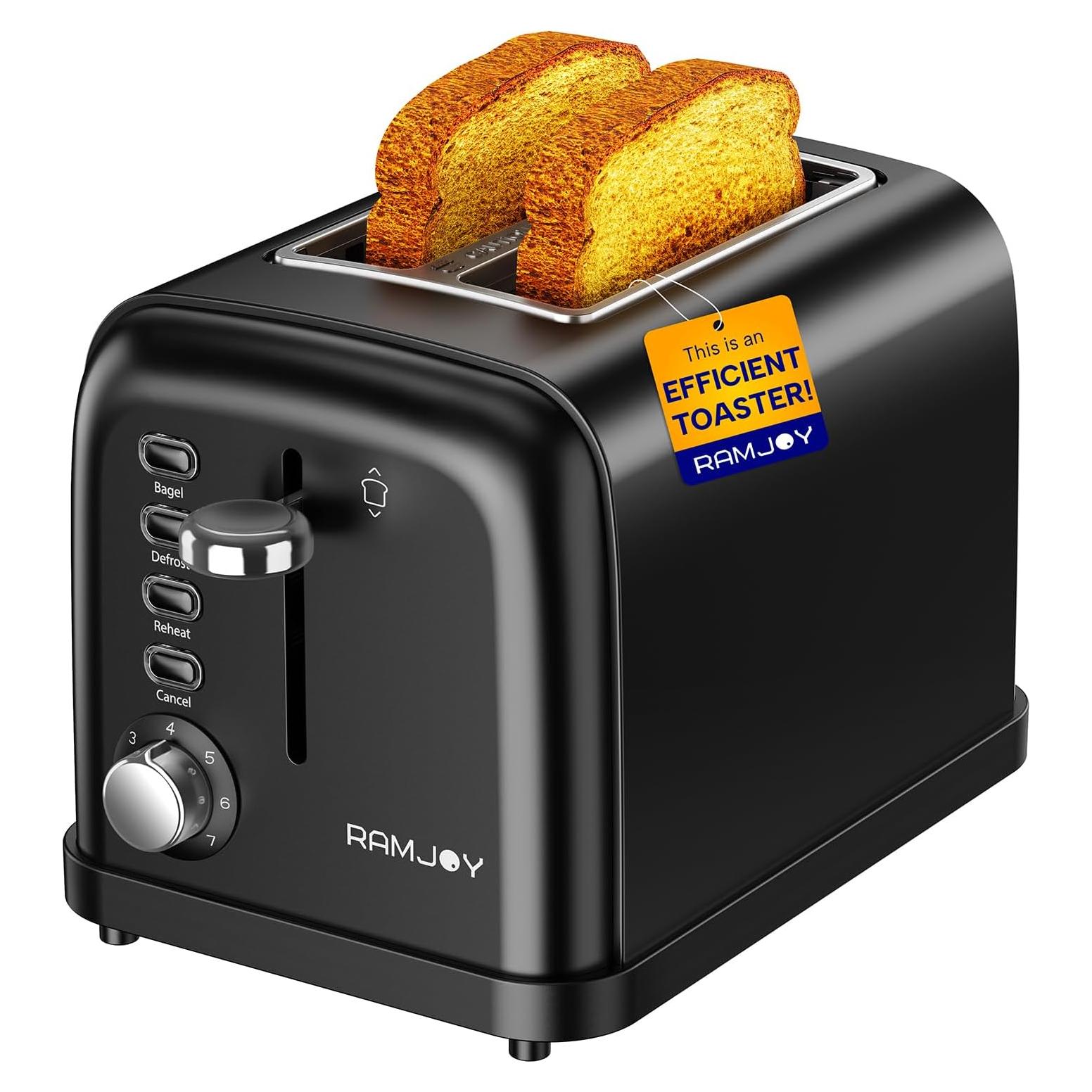 Tostadora 2 Rebanadas RAMJOY Negra Acero Inoxidable 900W