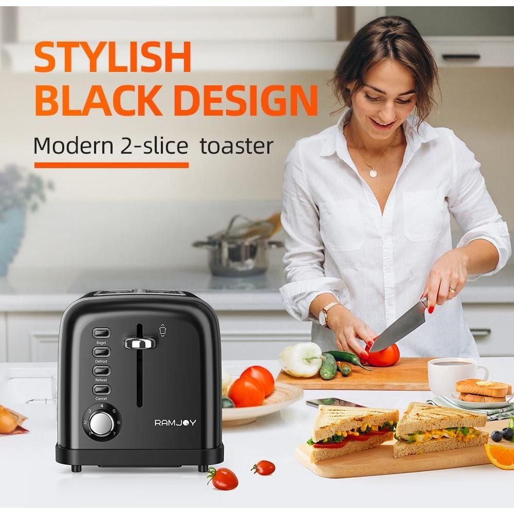 Tostadora 2 Rebanadas RAMJOY Negra Acero Inoxidable 900W