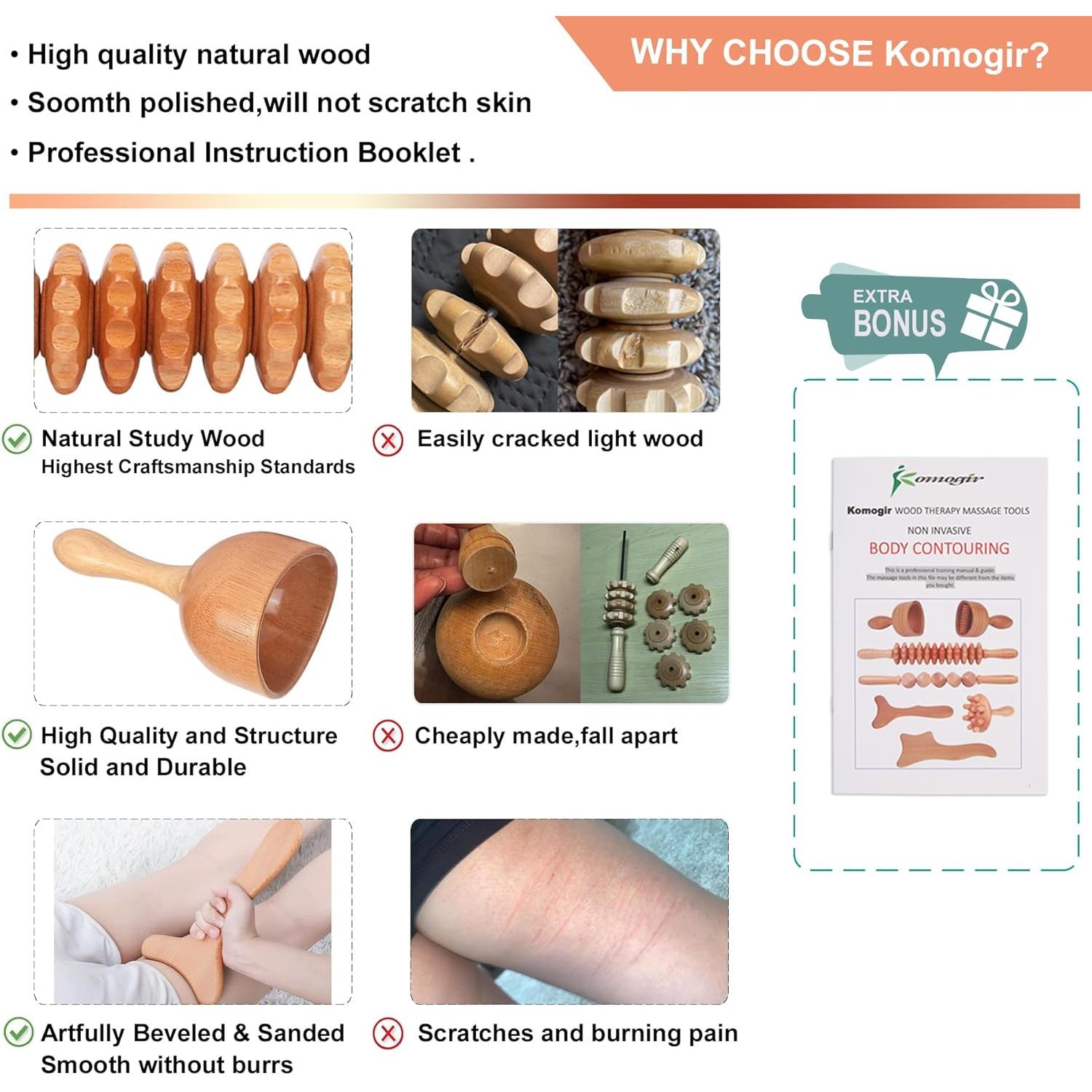 Kit de Maderoterapia 3 en 1 Komogir Masajeador Anticelulitis