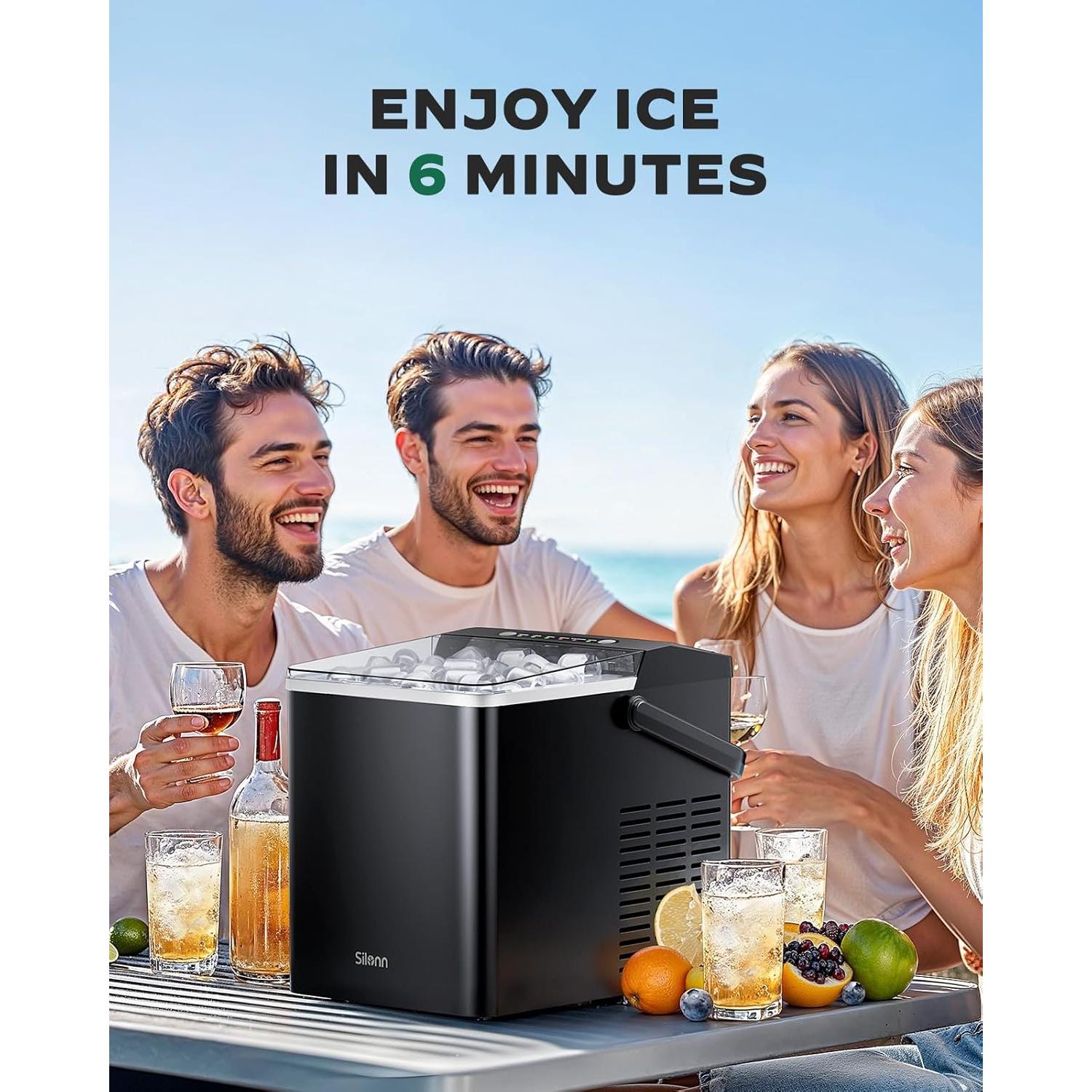 Máquina de Hielo Silonn SLIM35B Portátil 1.8L 9 Cubos en 6 Min