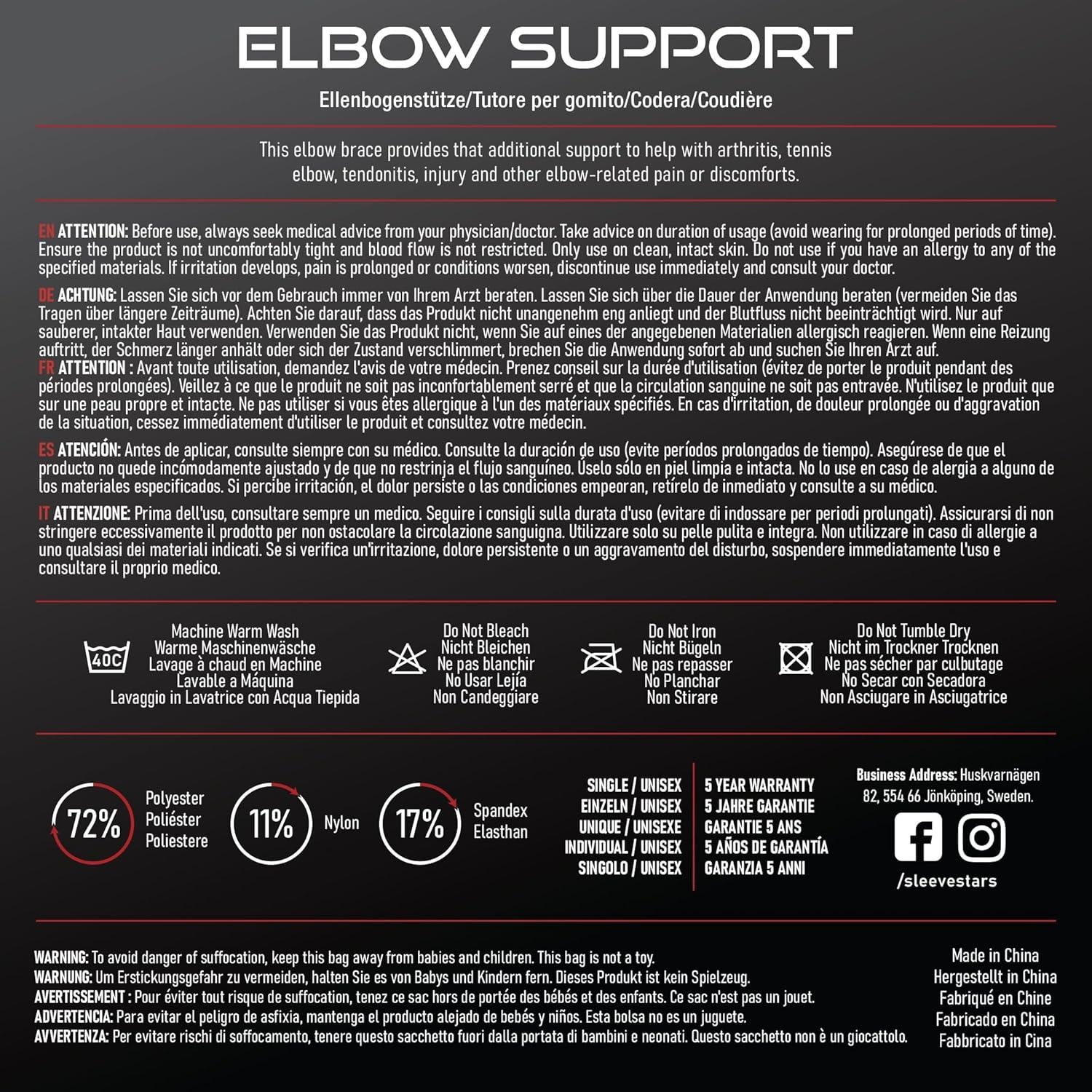 Faja de Soporte para Codo Sleeve Stars, Alivio Tendinitis