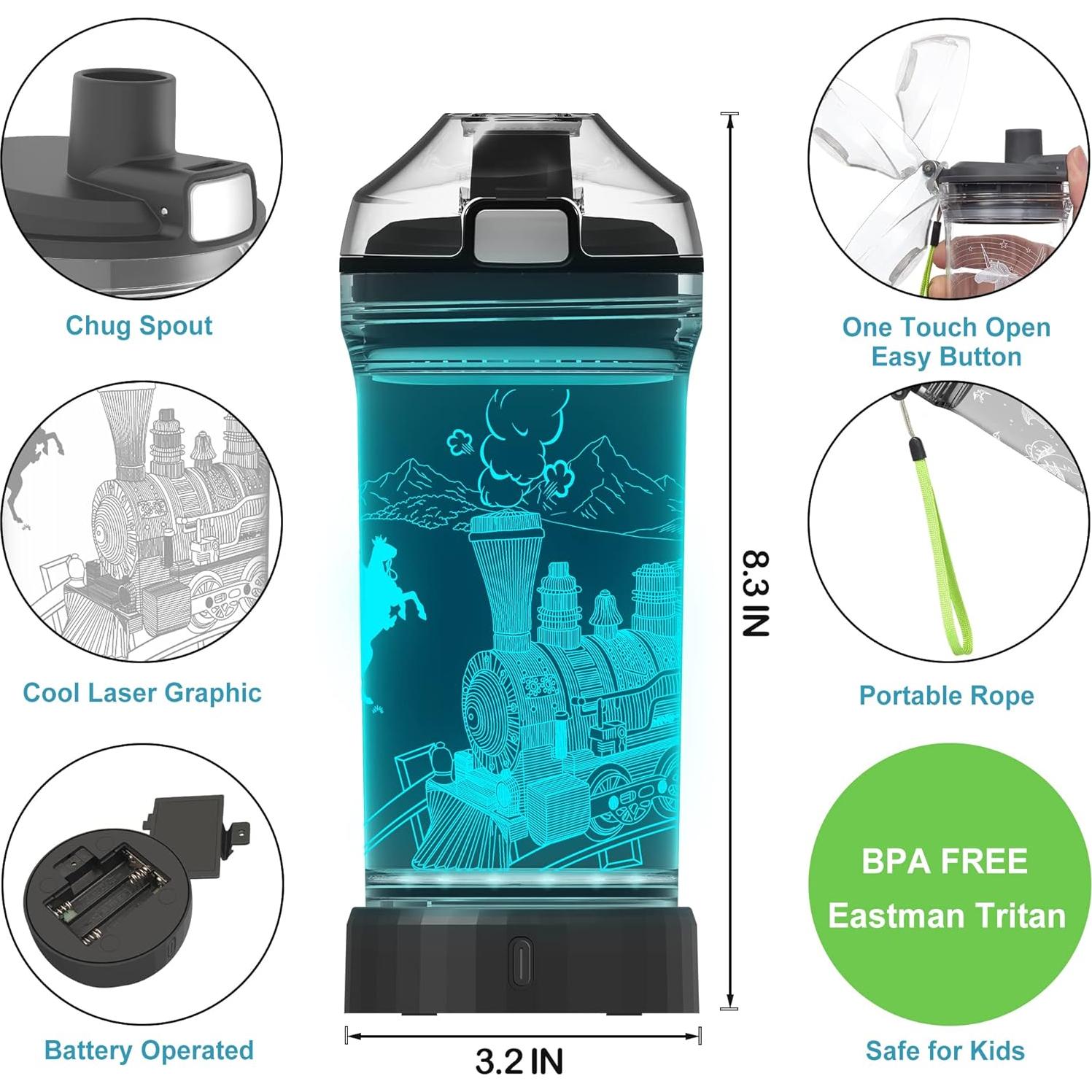 Botella de Agua Lightzz Motor de Tren 414 ml con Luz LED 3D