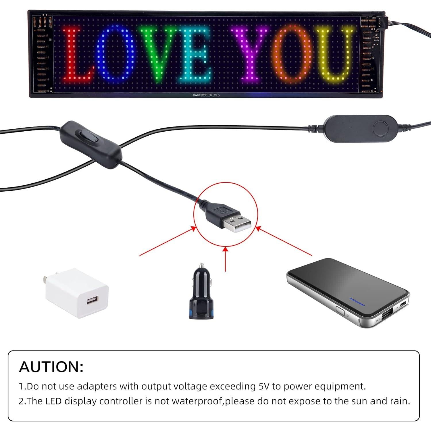 Cartel LED Programable RUPSE 68.58x12.7cm RGB USB