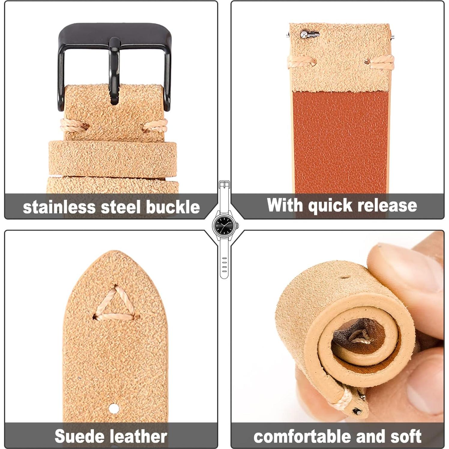 Correa de Reloj de Cuero Suede WOUKUP 18mm 19mm 20mm 21mm 22mm 24mm