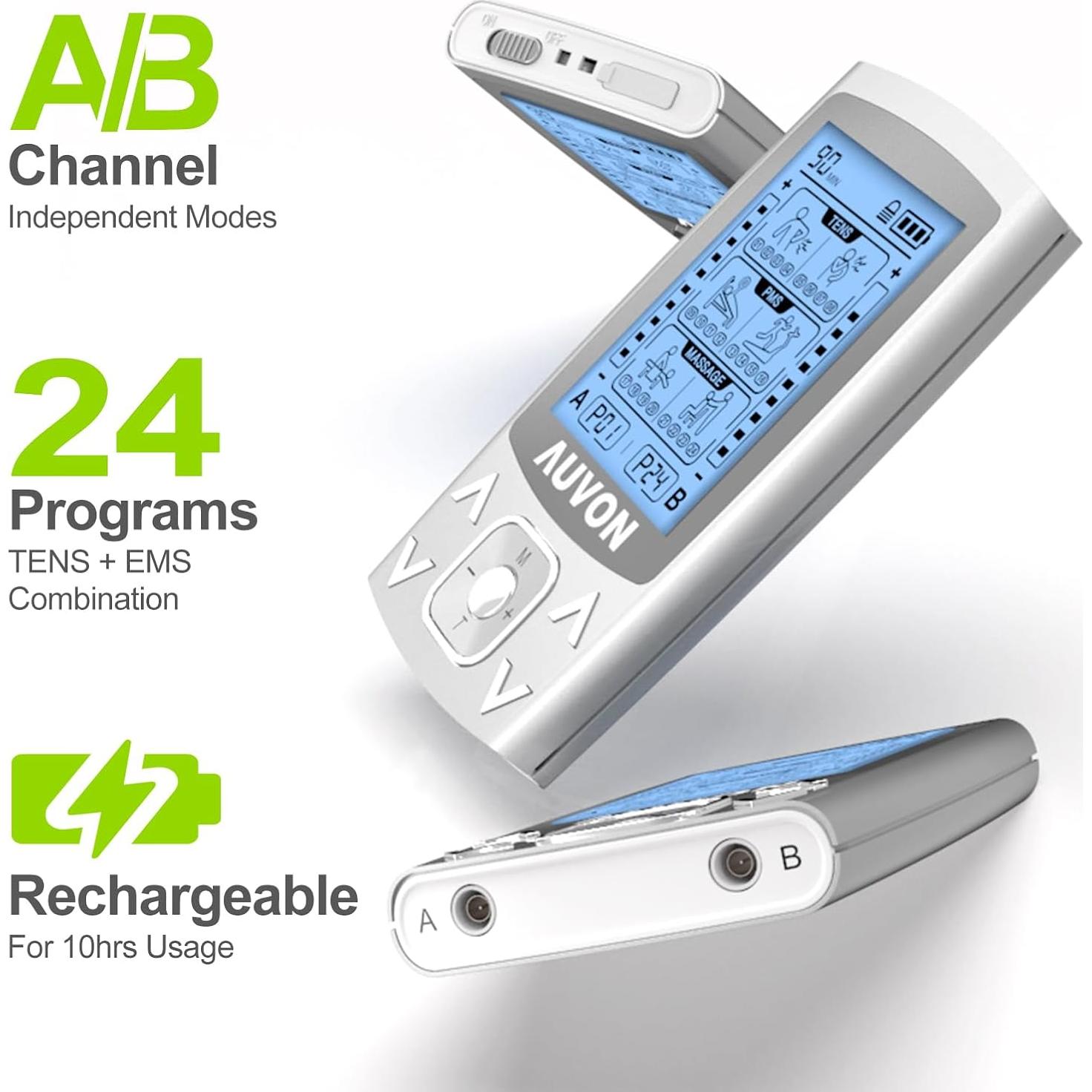 Estimulador Muscular AUVON TENS EMS Doble Canal 24 Modos