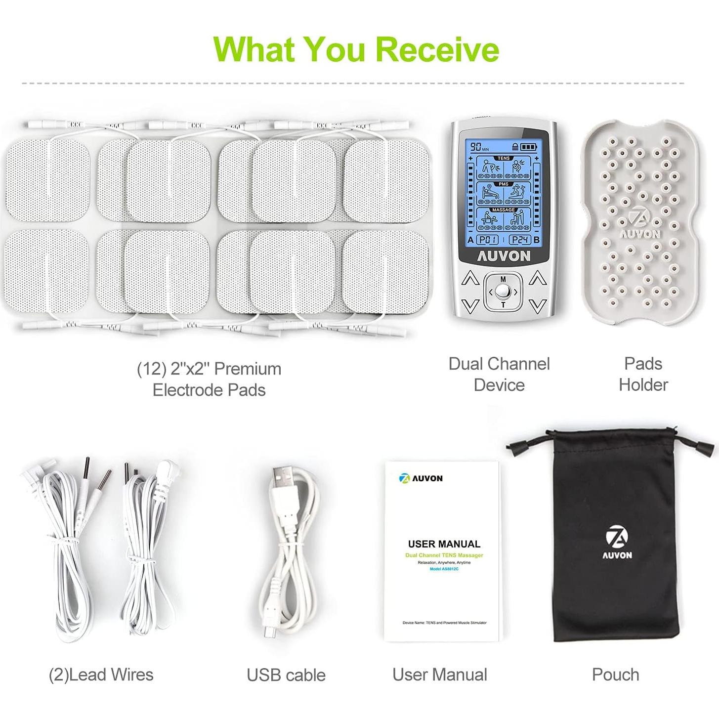 Estimulador Muscular AUVON TENS EMS Doble Canal 24 Modos