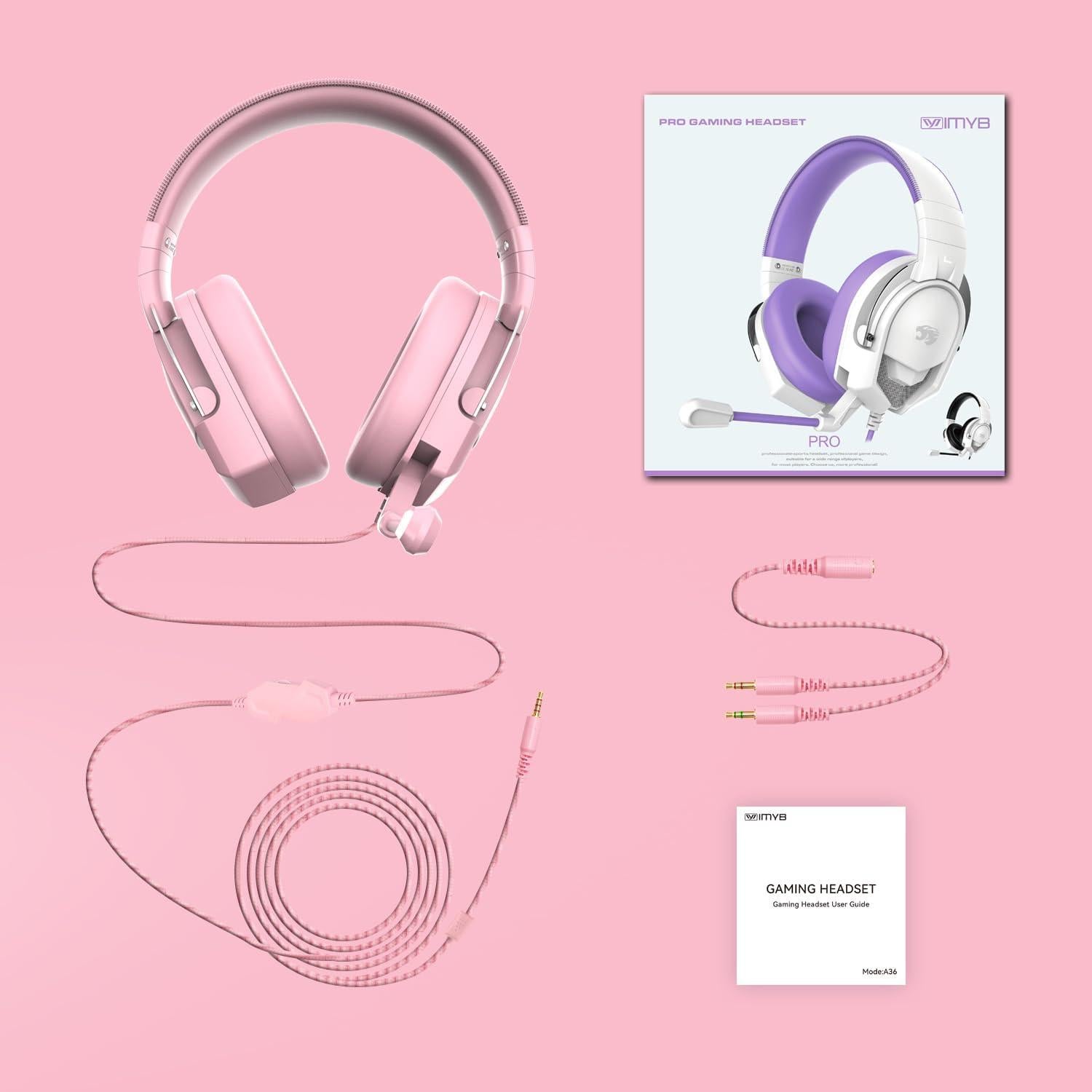 Auriculares Gaming IMYB A88 Rosa con Micrófono y Cancelación de Ruido