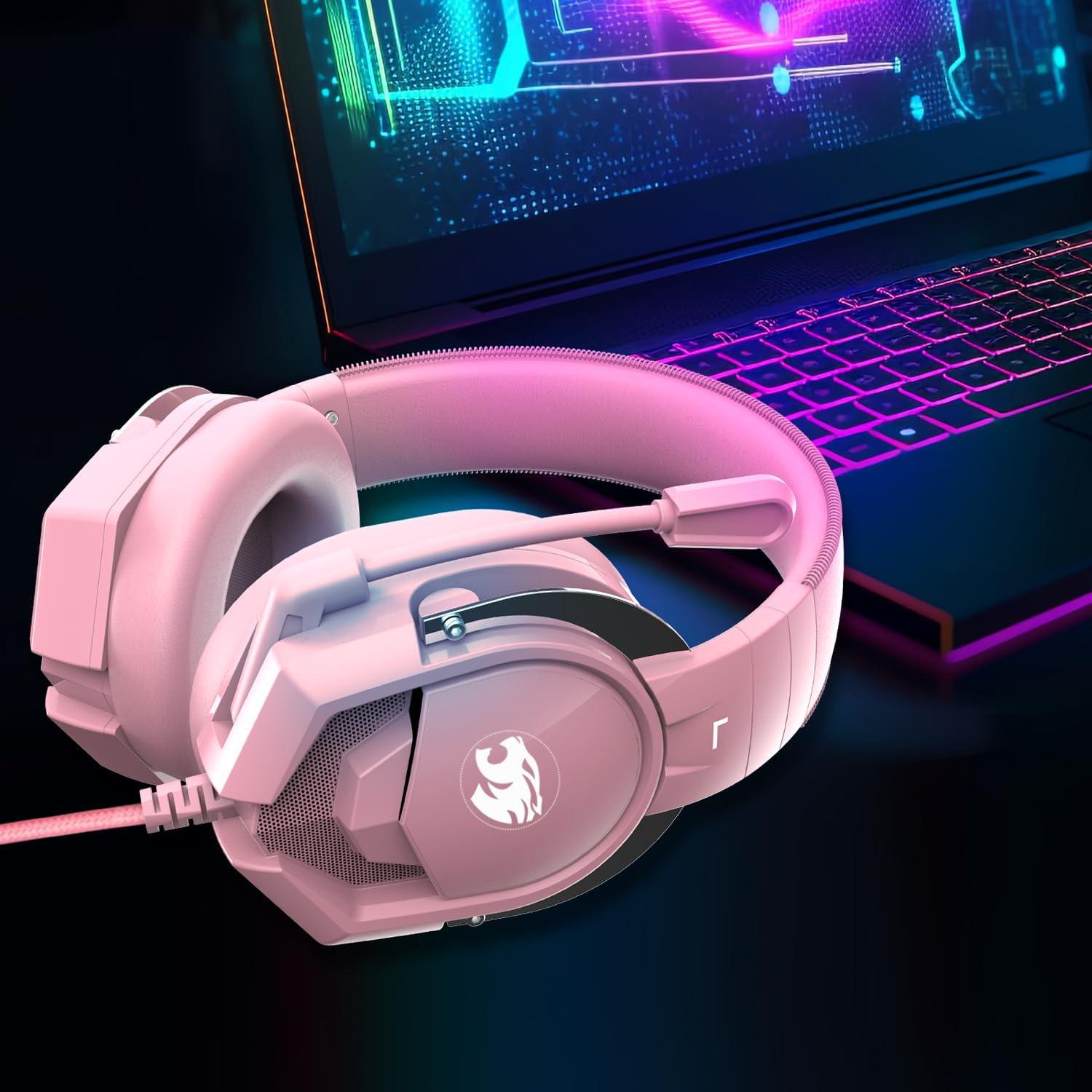 Auriculares Gaming IMYB A88 Rosa con Micrófono y Cancelación de Ruido