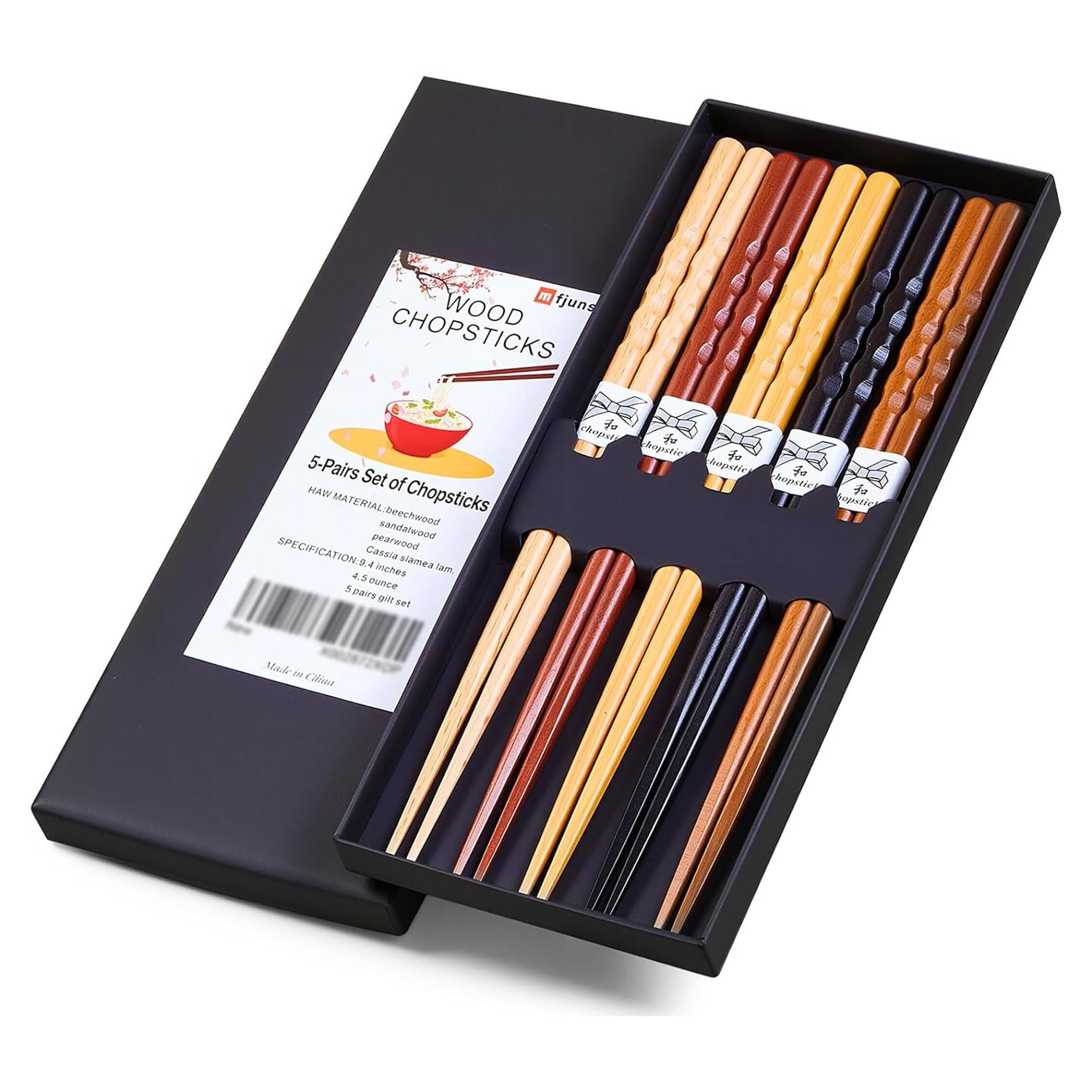 Set de 5 Pares de Palillos Japoneses Reutilizables MFJUNS 22.4 cm