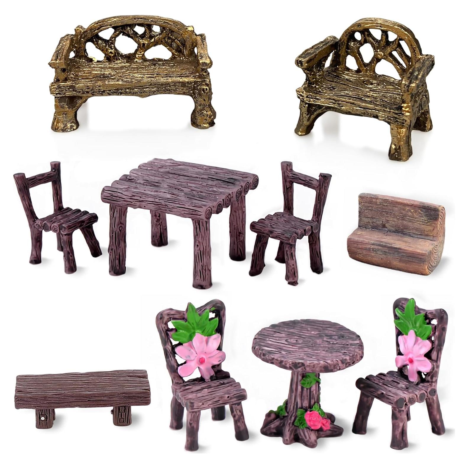 Juego de Mesa y Sillas en Miniatura PIVNASY - 10 Piezas Jardín de Hadas
