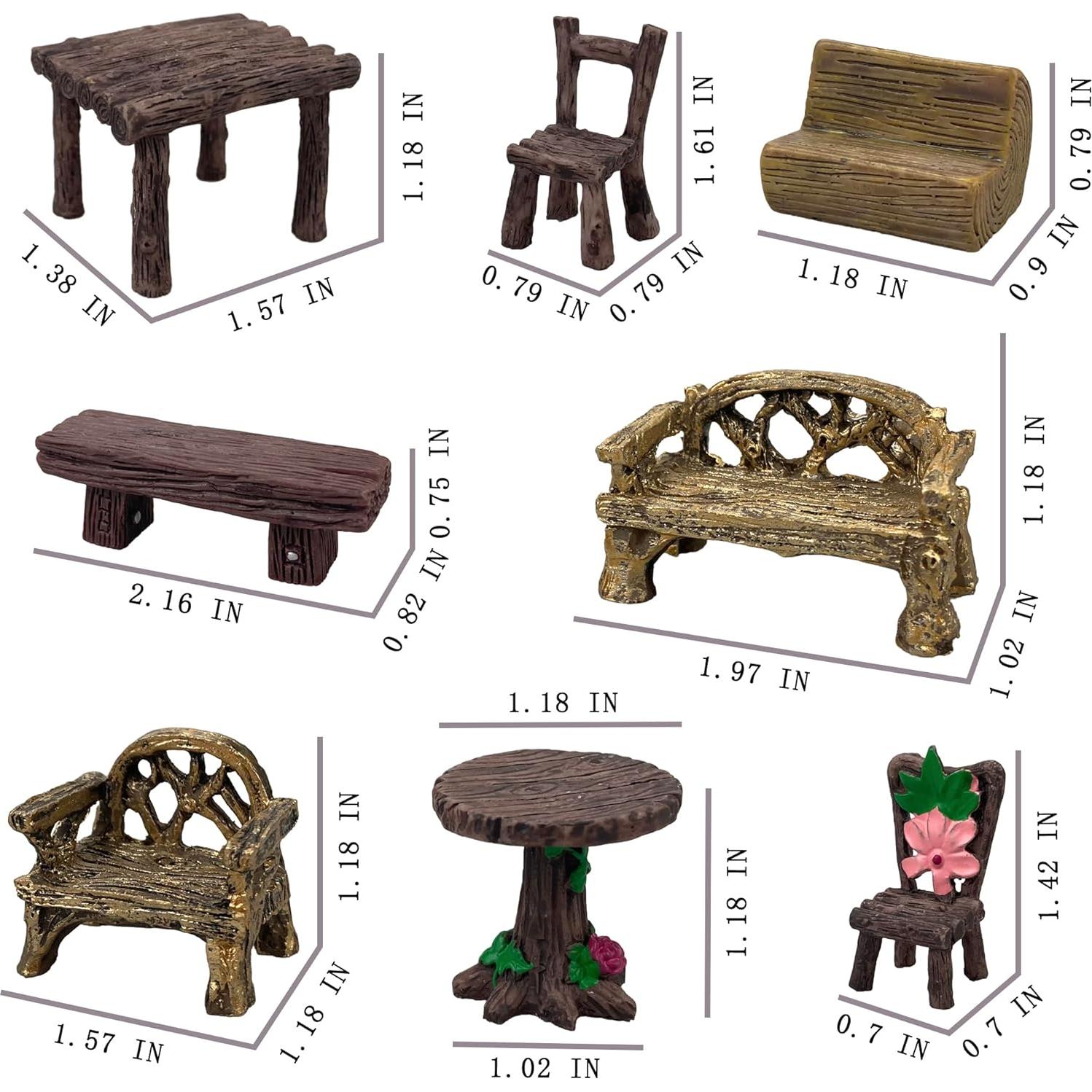 Juego de Mesa y Sillas en Miniatura PIVNASY - 10 Piezas Jardín de Hadas