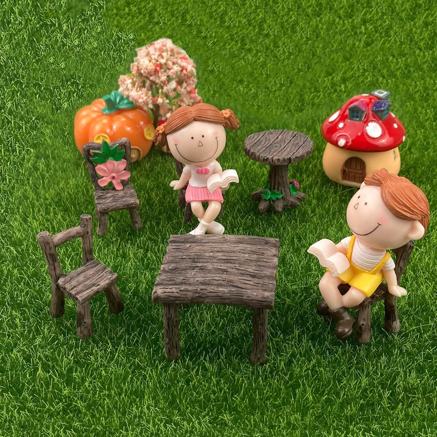 Juego de Mesa y Sillas en Miniatura PIVNASY - 10 Piezas Jardín de Hadas