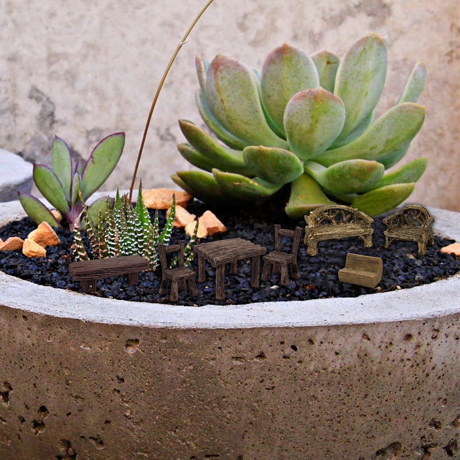 Juego de Mesa y Sillas en Miniatura PIVNASY - 10 Piezas Jardín de Hadas