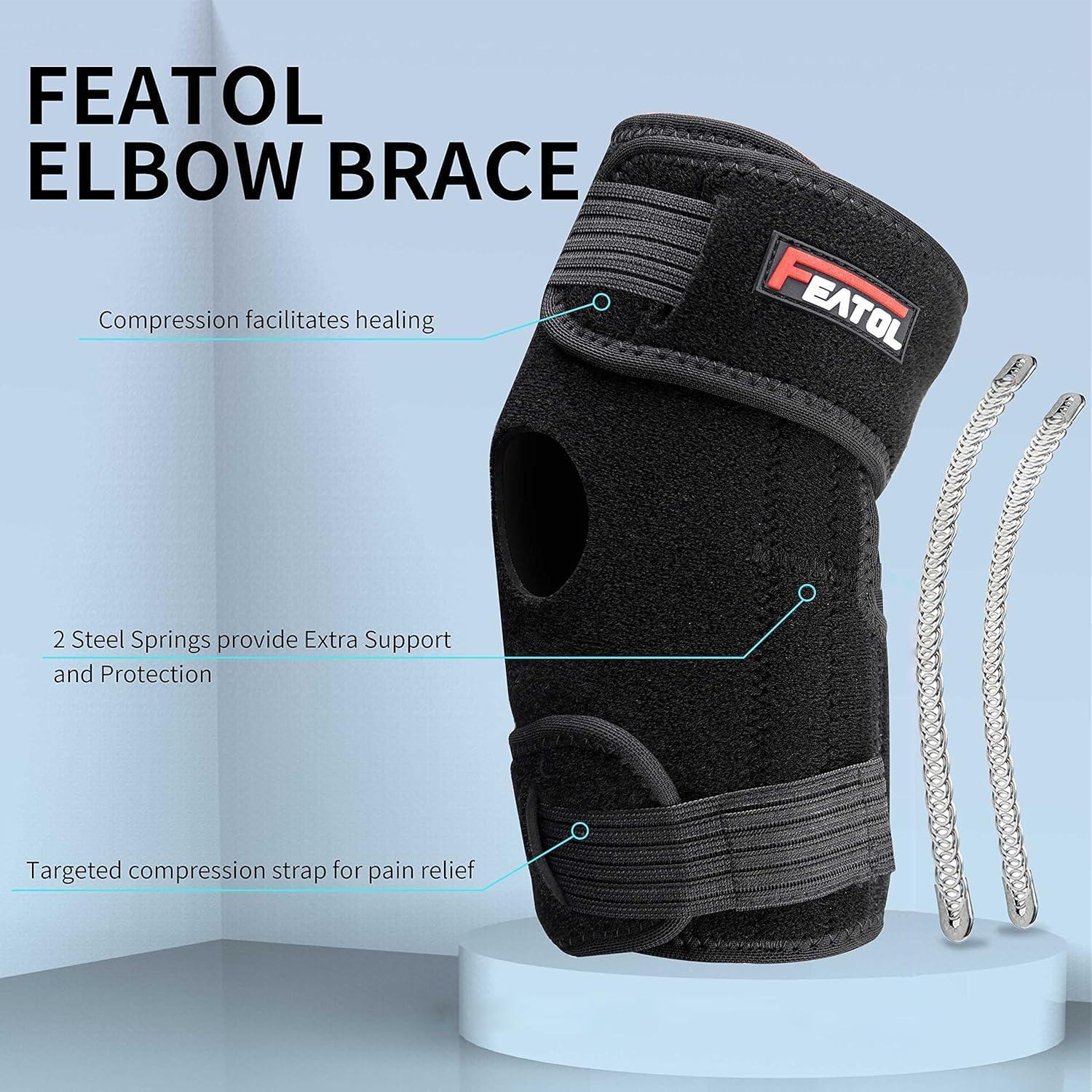 Soporte de Codo Ajustable FEATOL para Tendinitis - Negro Pequeño