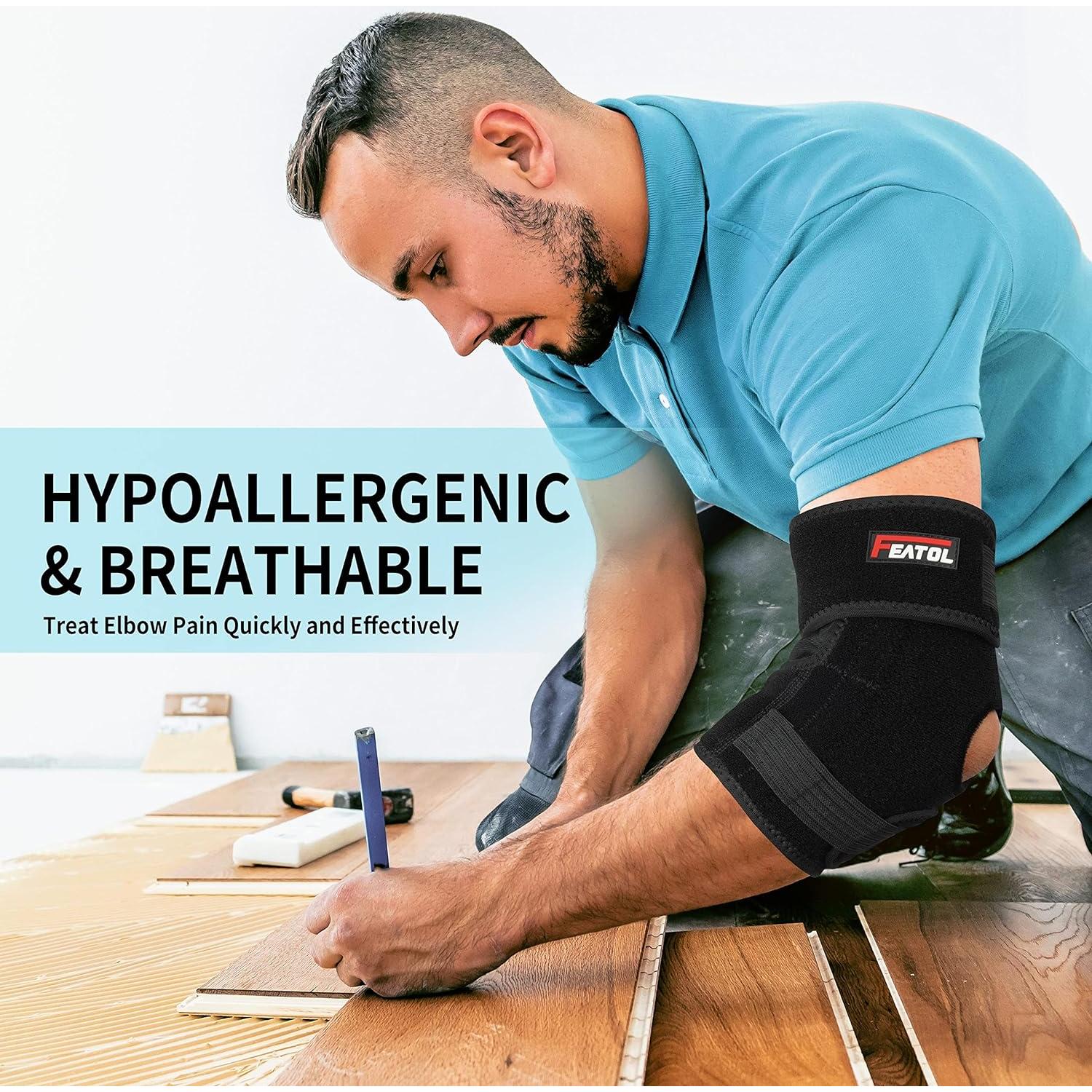 Soporte de Codo Ajustable FEATOL para Tendinitis - Negro Pequeño