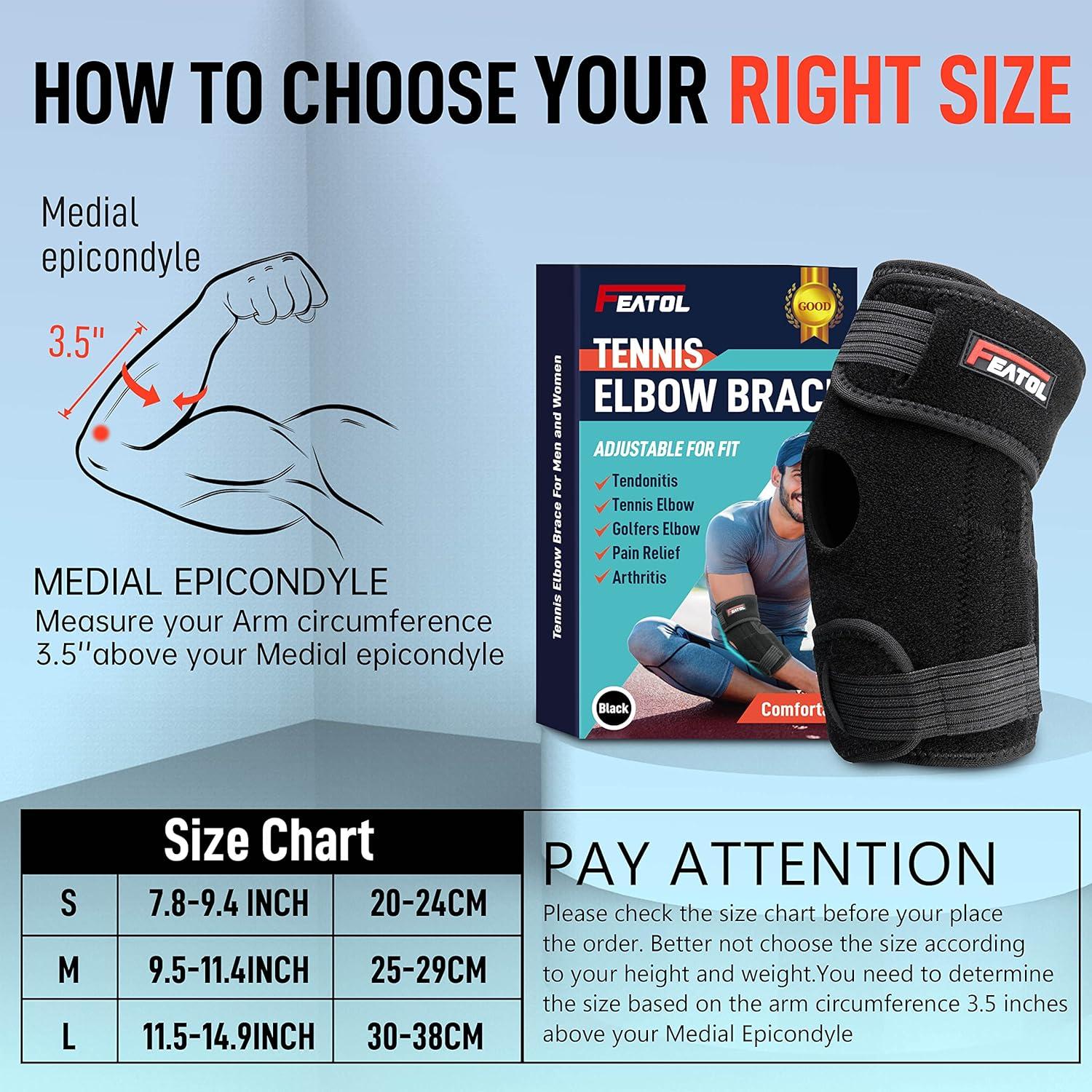 Soporte de Codo Ajustable FEATOL para Tendinitis - Negro Pequeño