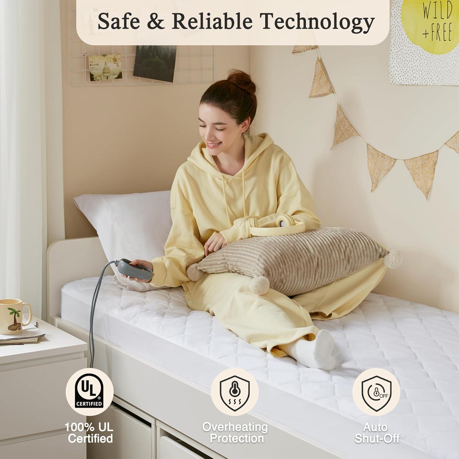 Beautyrest 3M Scotchgard Heated Mattress Pad - Electric Bed Warmer with 5 Heat Settings, 10 Hr Auto Shut Off Timer, All Around Elastic Deep Pocket, UL Certified, Machine Washable, White Twin XL