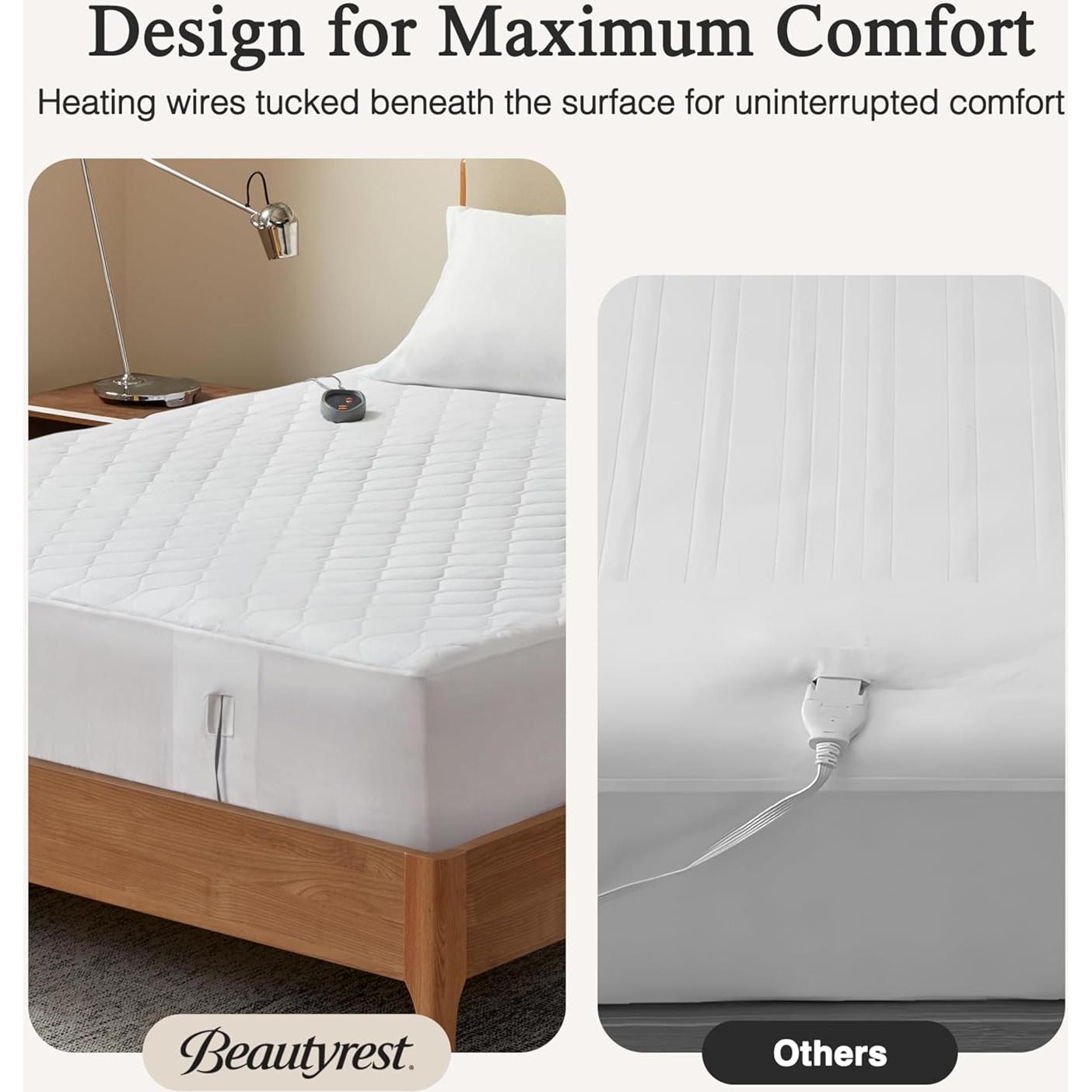 Beautyrest 3M Scotchgard Heated Mattress Pad - Electric Bed Warmer with 5 Heat Settings, 10 Hr Auto Shut Off Timer, All Around Elastic Deep Pocket, UL Certified, Machine Washable, White Twin XL