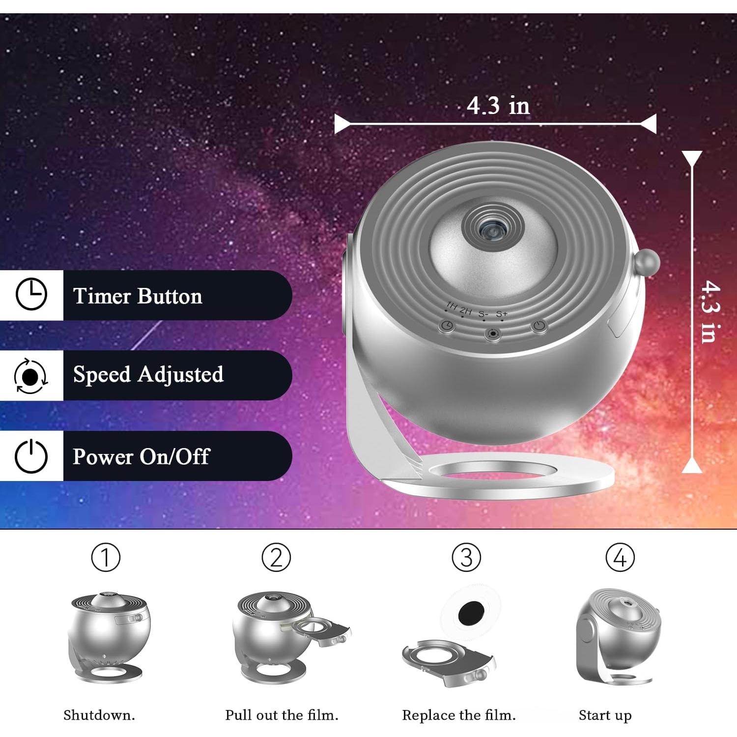 Proyector de Estrellas SOMKTN 13 Discos Luz Nocturna Plata
