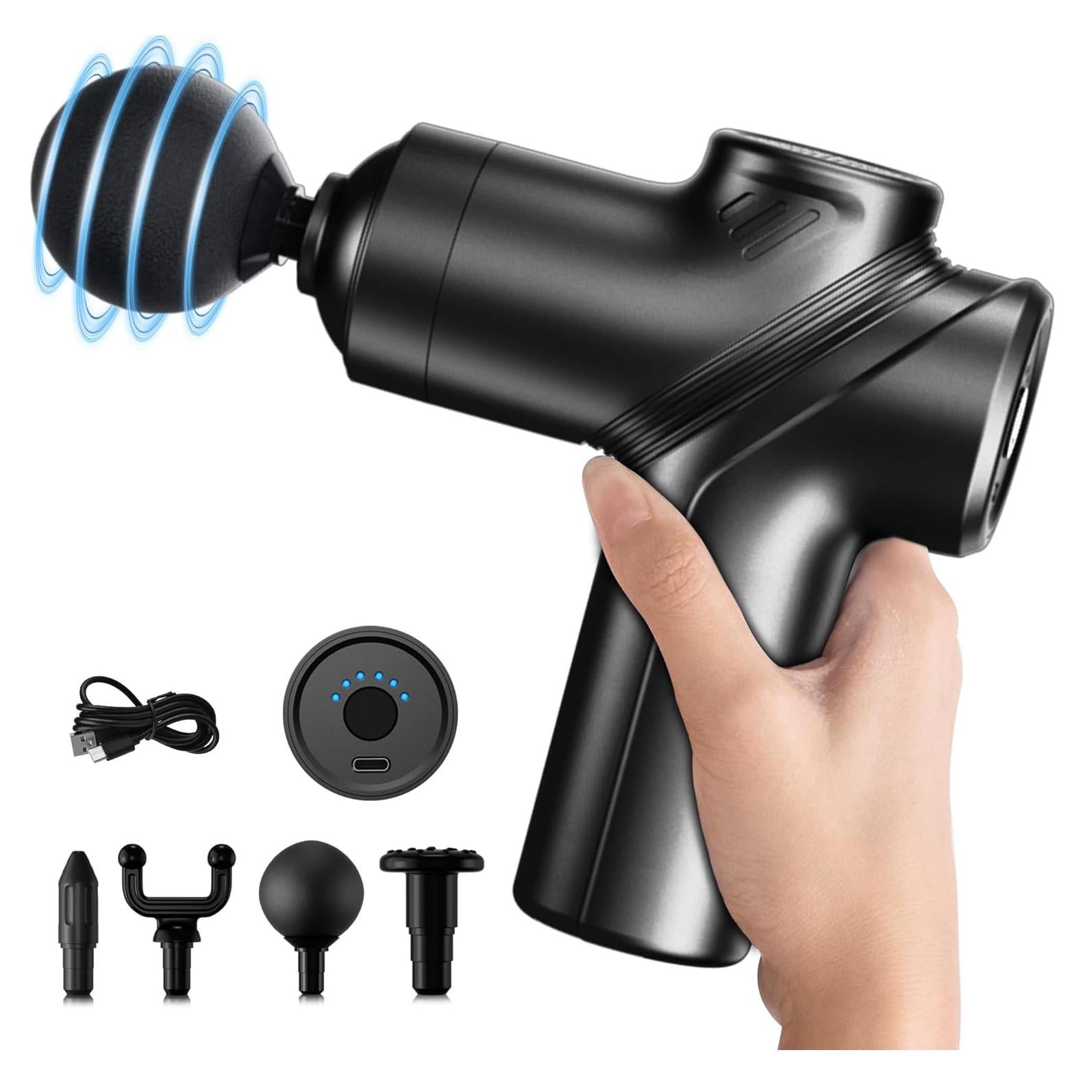 Pistola de Masaje WP-518X Negra, 4 Cabezas, 6 Velocidades