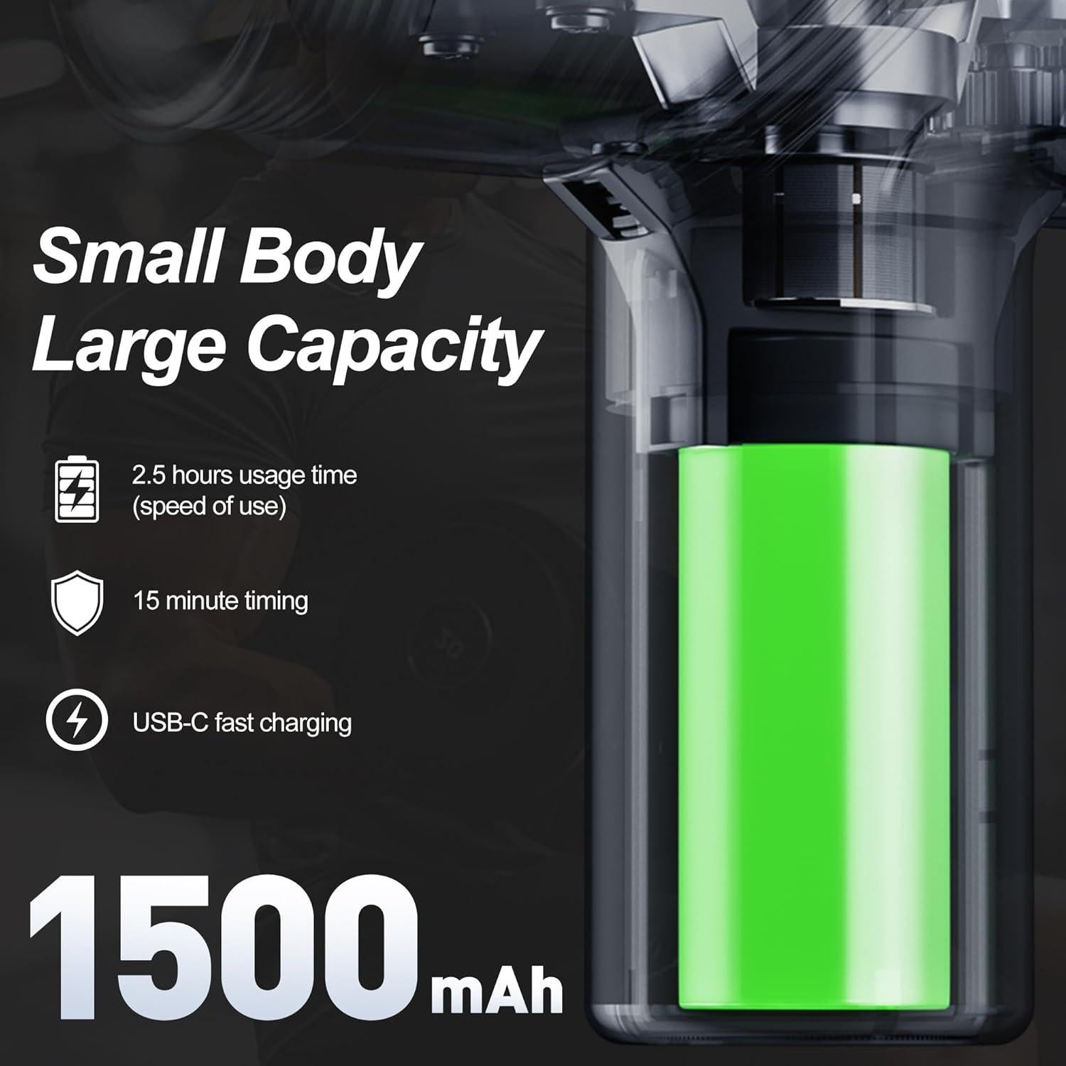 Pistola de Masaje WP-518X Negra, 4 Cabezas, 6 Velocidades