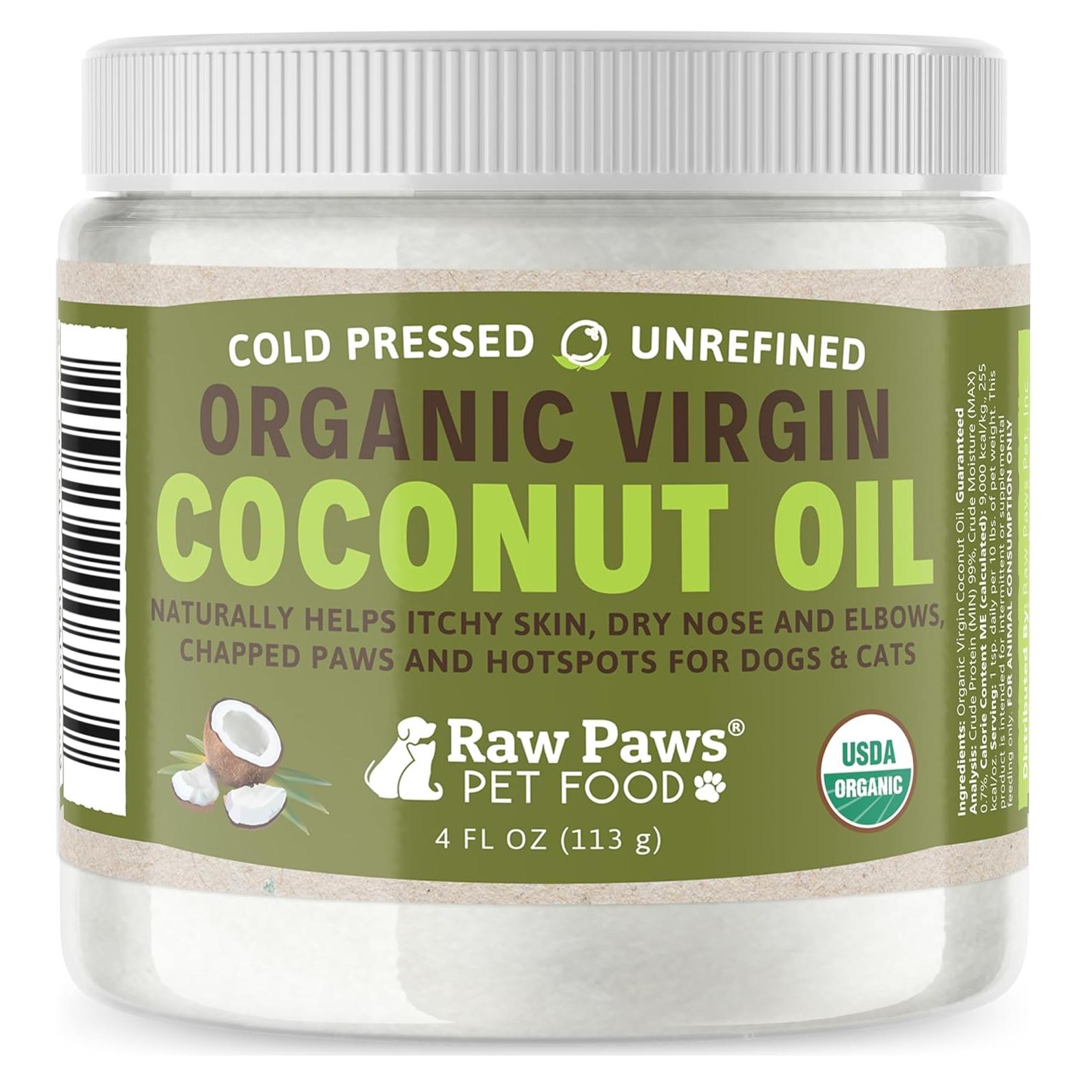 Aceite de Coco Orgánico Virgen Raw Paws 113.4 g para Mascotas