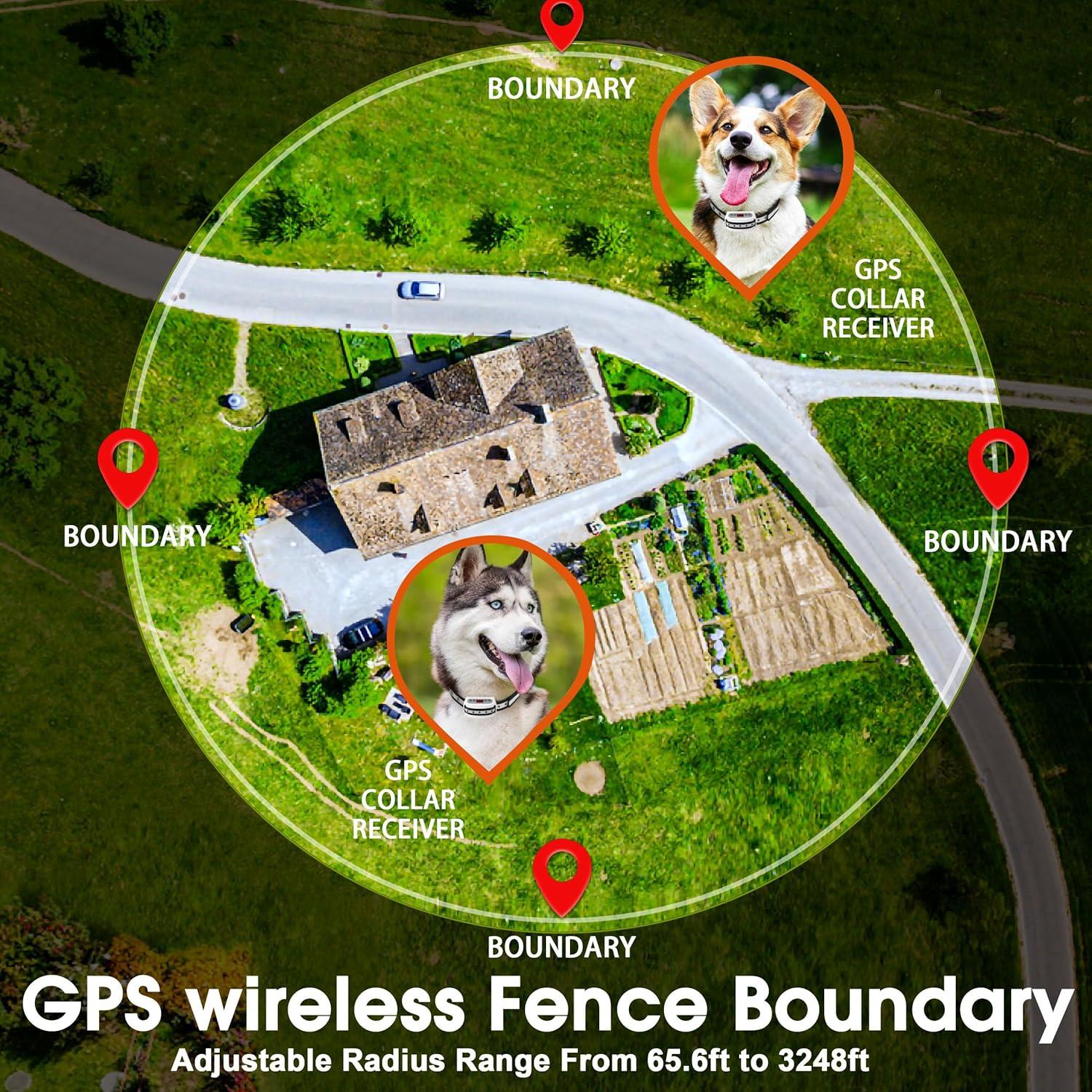 Sistema de Cerca Inalámbrica GPS Petsfun para Perros - Collar Recargable Impermeable