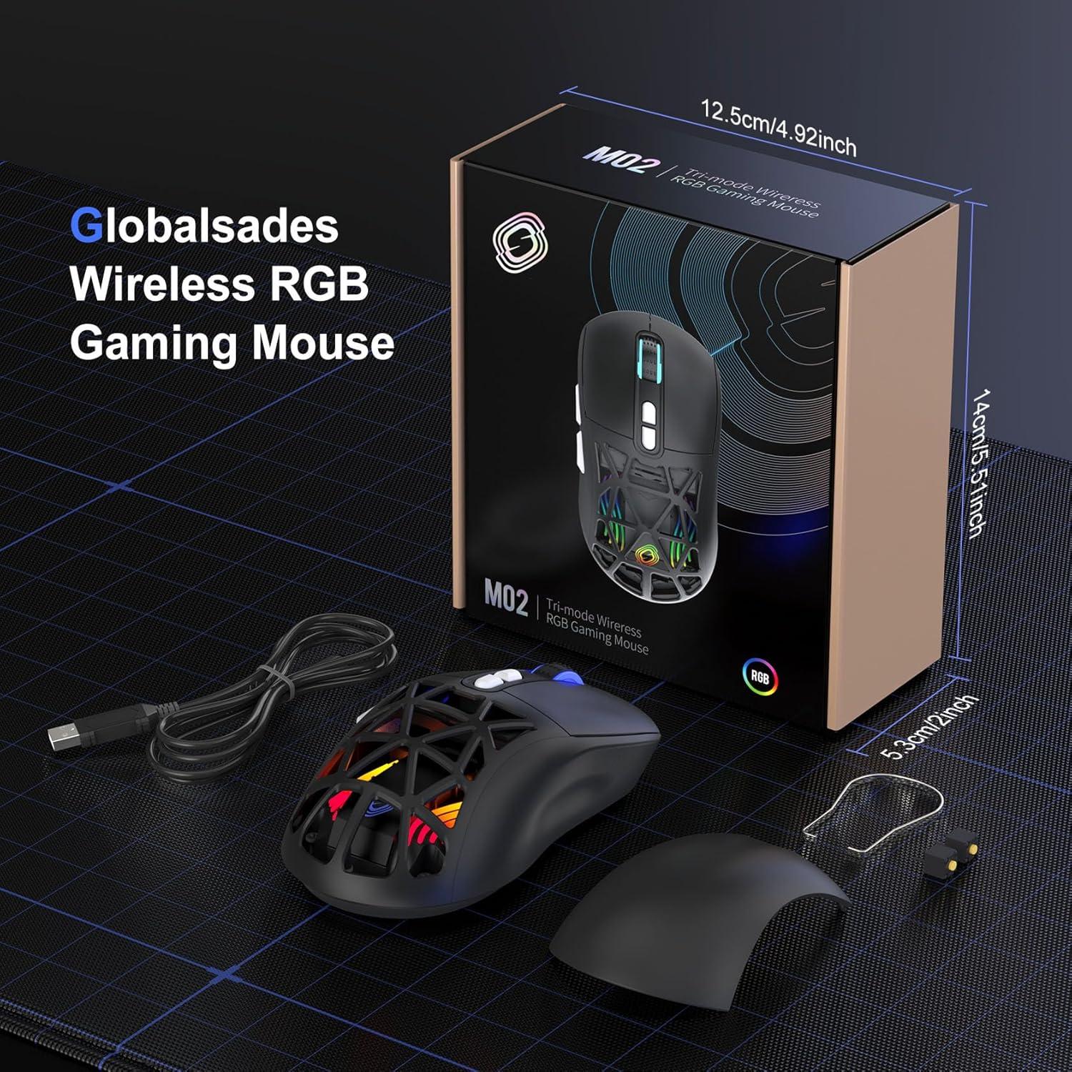 Wireless Gaming Mouse,53g Lightweight Mouse,10000 DPI,Tri-mode Wired/BT 5.0/2.4GHz Wireless Gaming Rechargeable&Rechange Shell with 2 Side Buttons, RGB Programmable Macro Mouse (Black-White)
