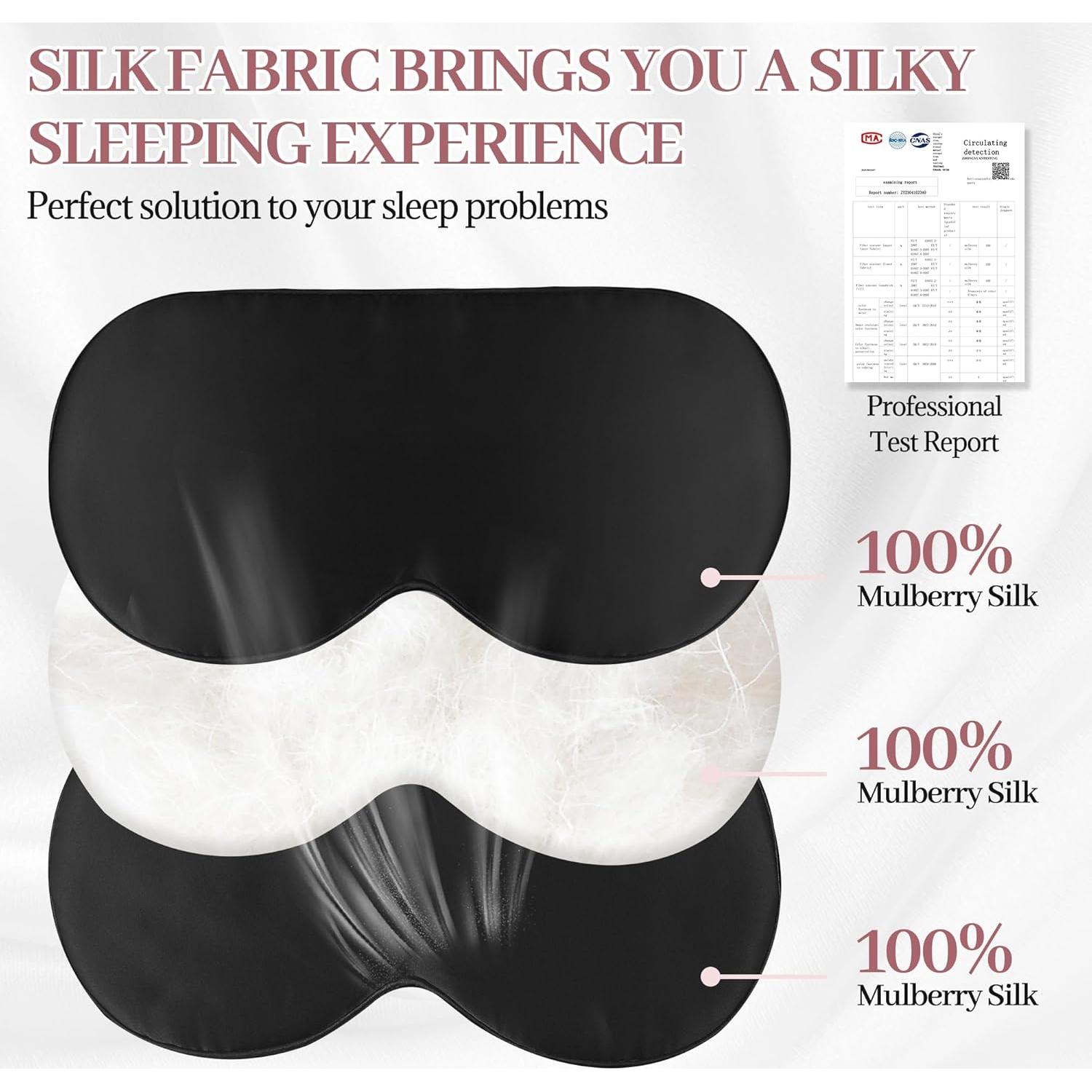 Máscara de Sueño de Seda Spacepower 100% Morera Negra Ajustable