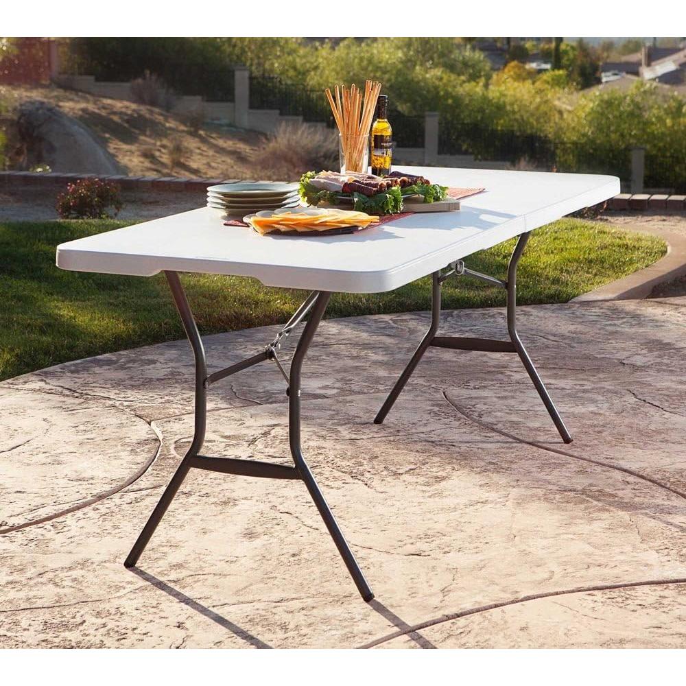 Lifetime 25011 Fold in Half Commercial Table, 6 Feet, White Granite
