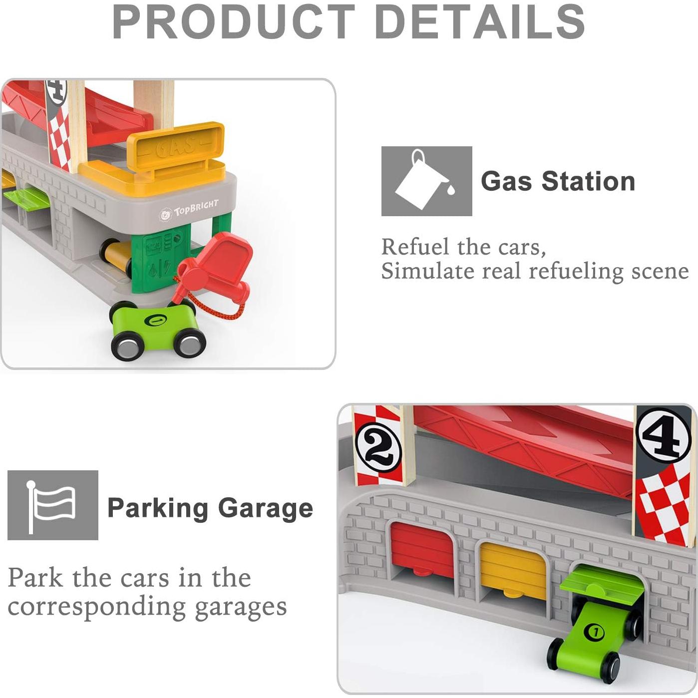 Juguete de Rampa de Coche Top Bright con 4 Coches de Madera