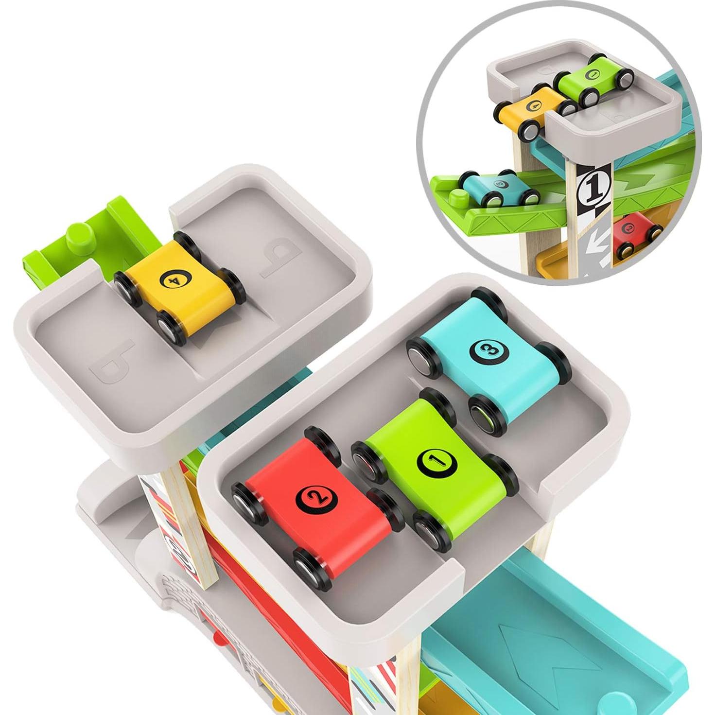 Juguete de Rampa de Coche Top Bright con 4 Coches de Madera
