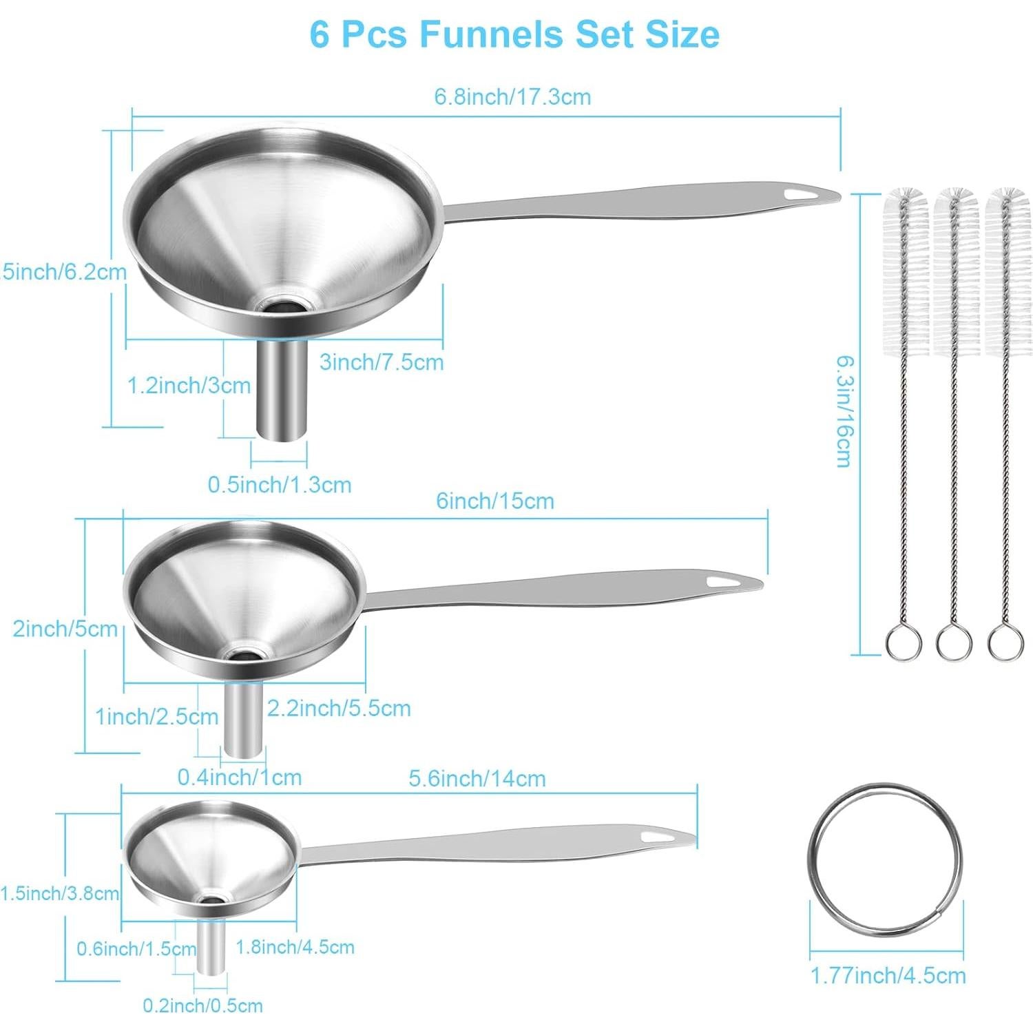 Juego de 7 Embudos de Acero Inoxidable VOPTON con Mango Largo