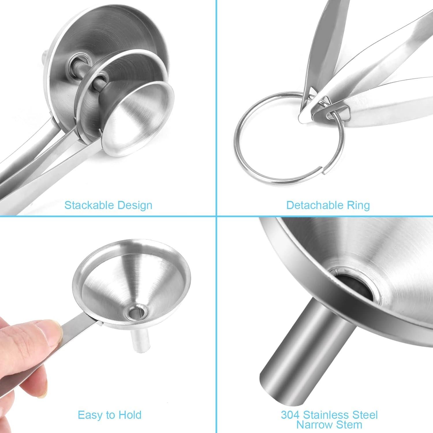 Juego de 7 Embudos de Acero Inoxidable VOPTON con Mango Largo