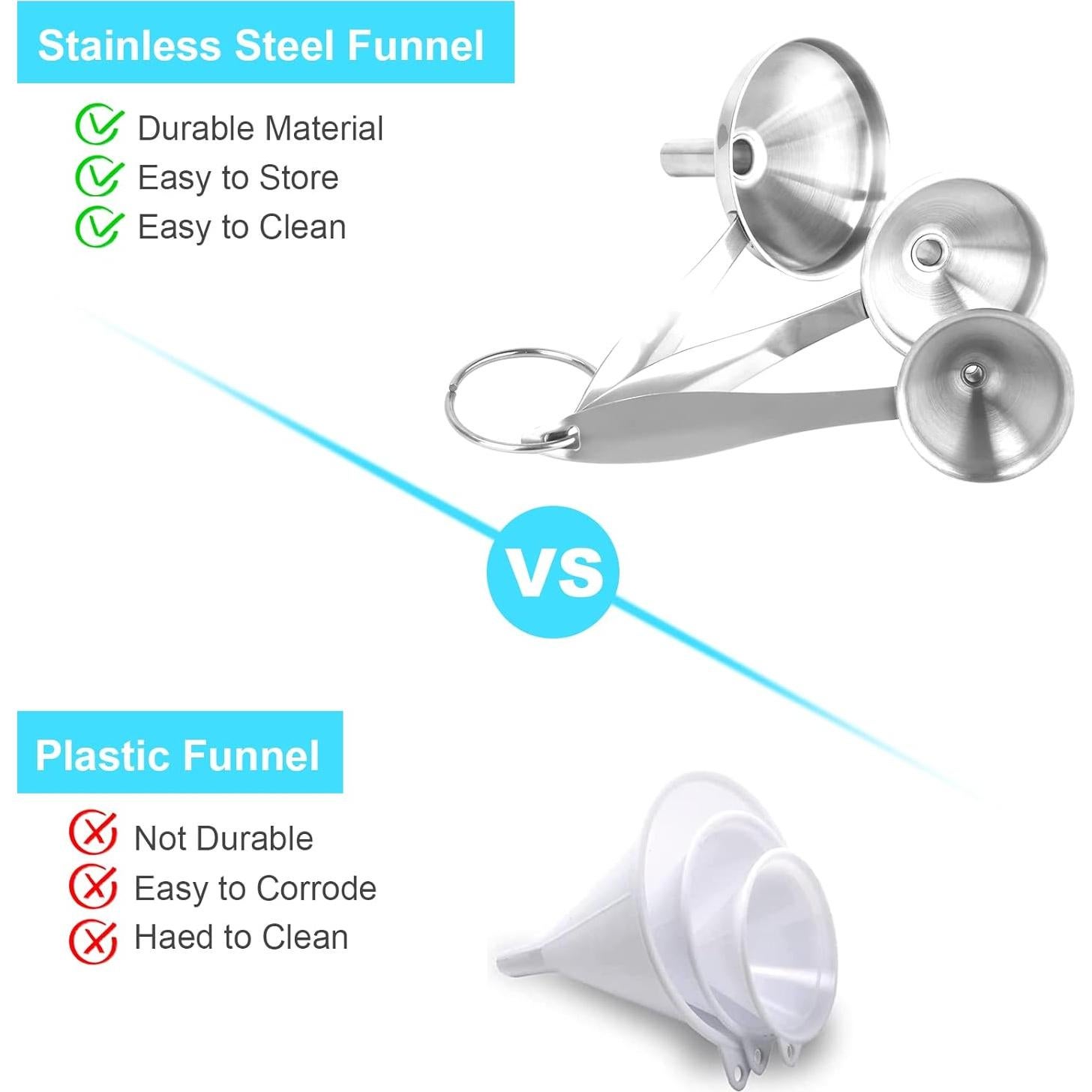 Juego de 7 Embudos de Acero Inoxidable VOPTON con Mango Largo