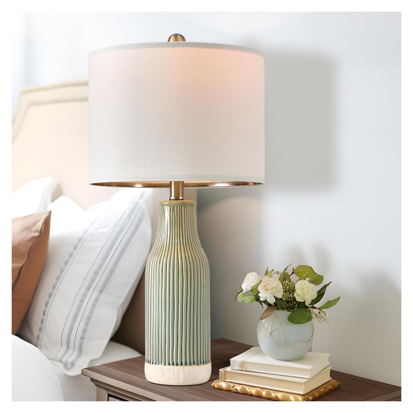 23.75" Modern Ceramic Single Table Lamp for Living Room Farmhouse Bedside Nightstand Lamp for Bedroom Home Office Dorm Green