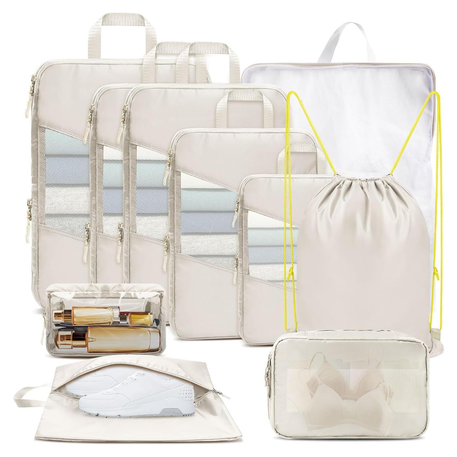 Set de 10 Cubos de Compresión Neatevday para Viajes Beige