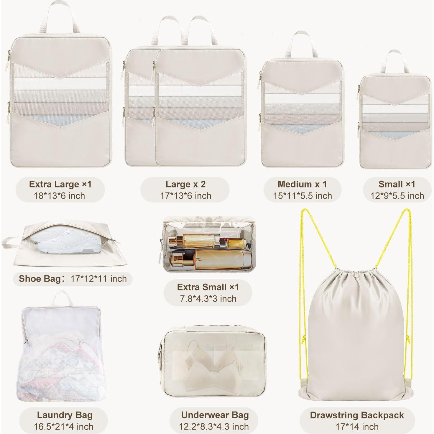 Set de 10 Cubos de Compresión Neatevday para Viajes Beige