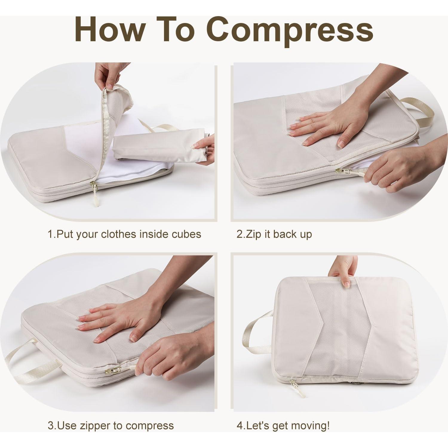 Set de 10 Cubos de Compresión Neatevday para Viajes Beige