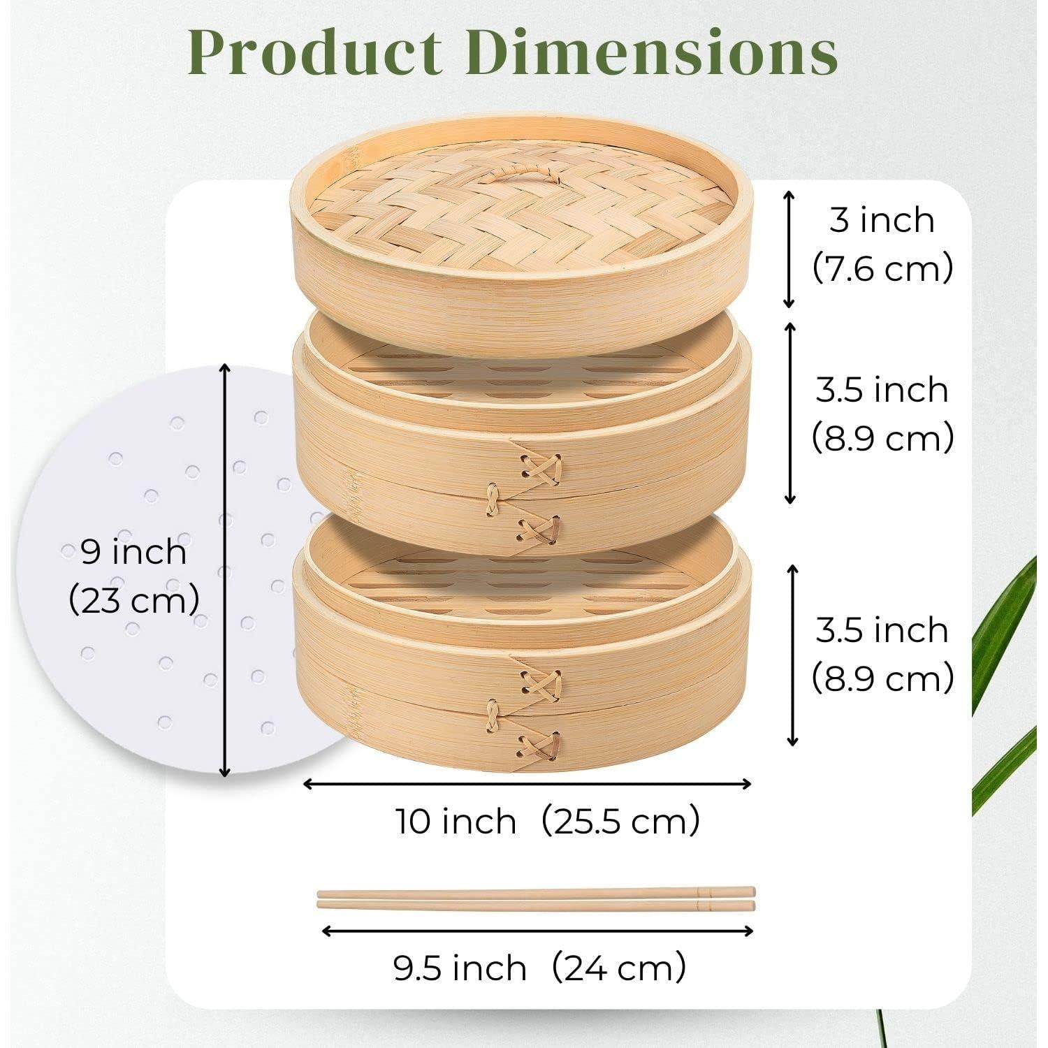 Cesta de Vapor de Bambú Flexzion 25.4 cm + 50 Forros + Palillos