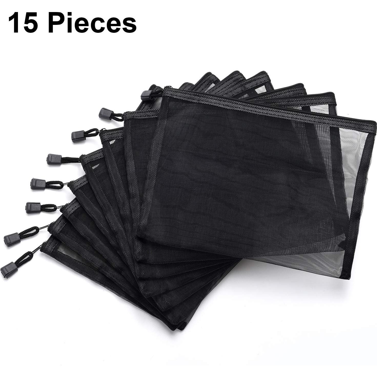 Outus 15 Bolsas de Malla con Cremallera Organizador Negro 24.1x18 cm