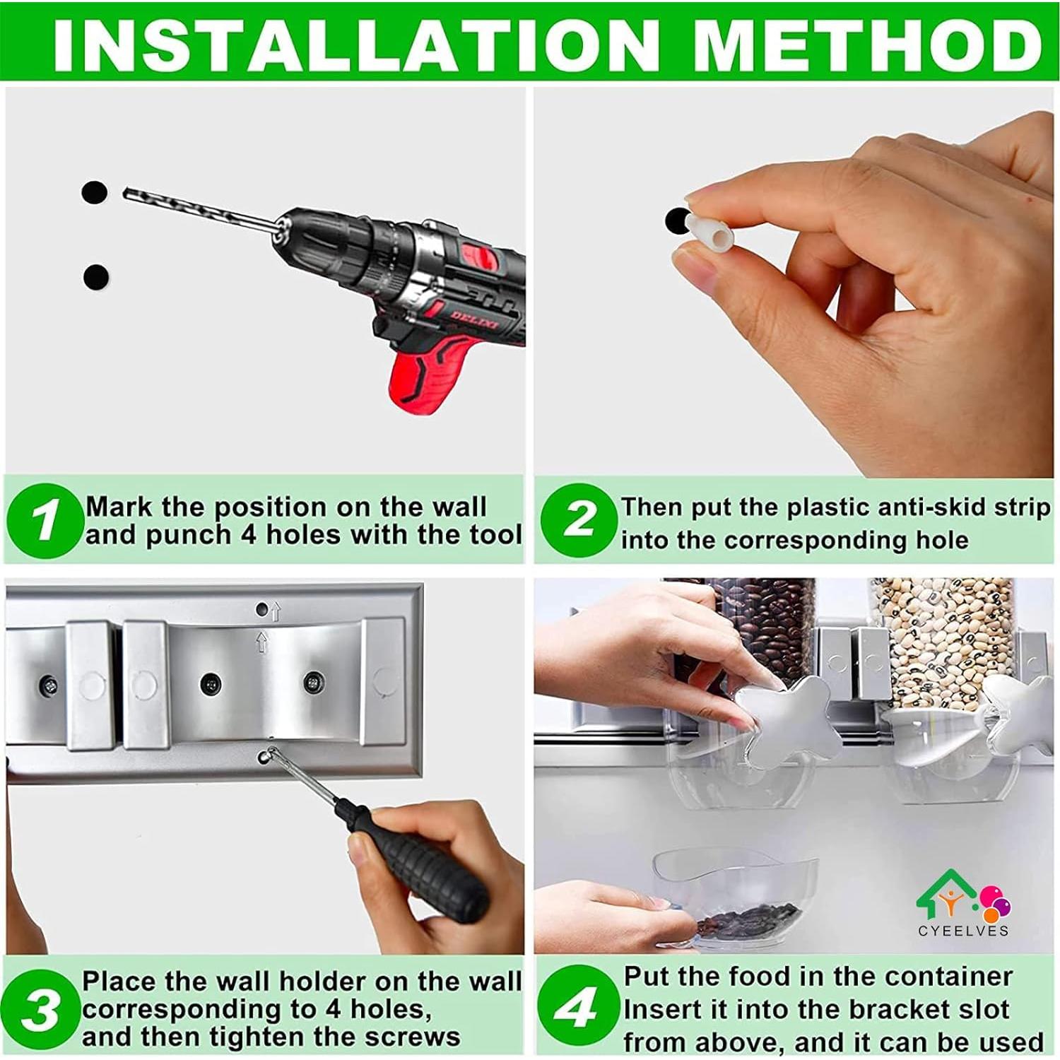 Dispensador de Cereal Cyeelves 1.5L Montado en Pared Negro